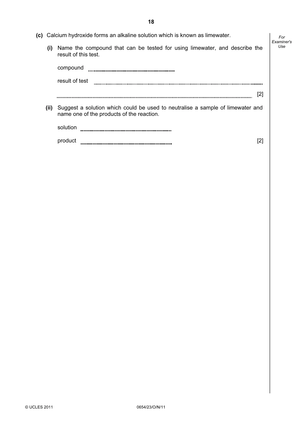 Cambridge IGCSE Sciences - Co-ordinated (Double) 0654 2011 Oct/Nov Paper 2 · Variant 3 question paper, page 18 of 28