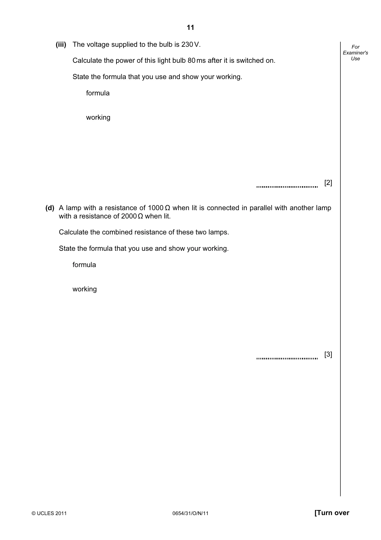 Cambridge IGCSE Sciences - Co-ordinated (Double) 0654 2011 Oct/Nov Paper 3 · Variant 1 question paper, page 11 of 24