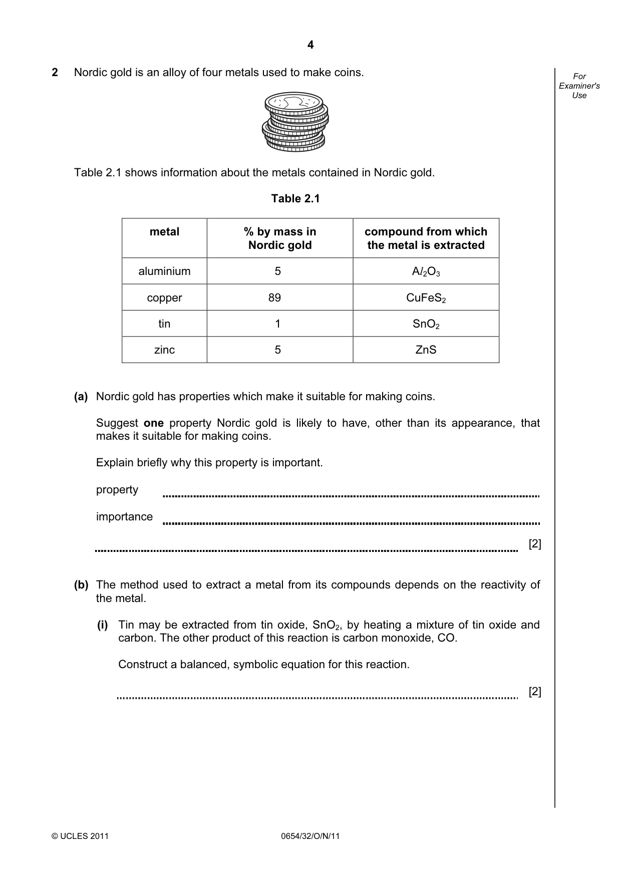 Cambridge IGCSE Sciences - Co-ordinated (Double) 0654 2011 Oct/Nov Paper 3 · Variant 2 question paper, page 4 of 24