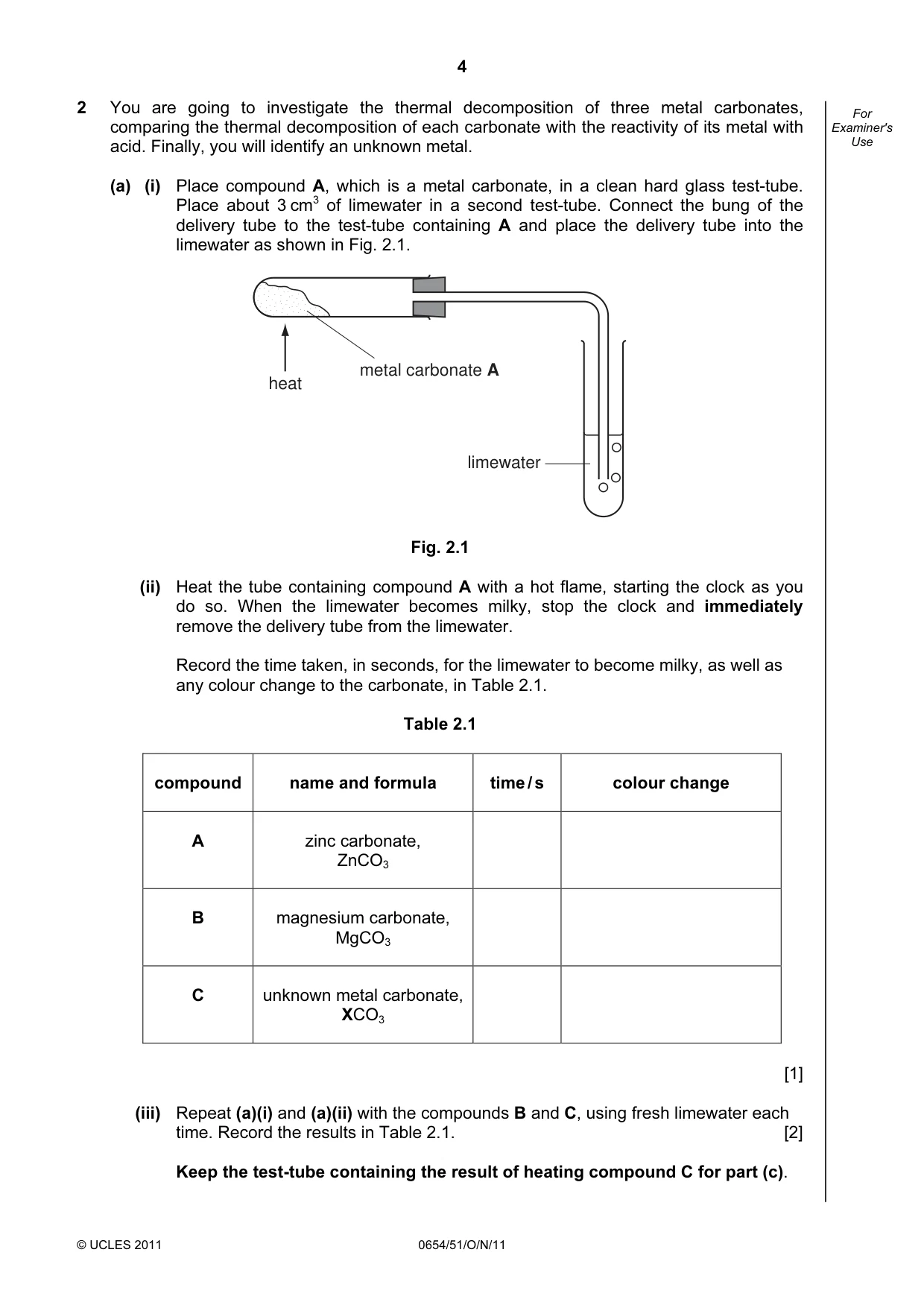 Cambridge IGCSE Sciences - Co-ordinated (Double) 0654 2011 Oct/Nov Paper 5 · Variant 1 question paper, page 4 of 12