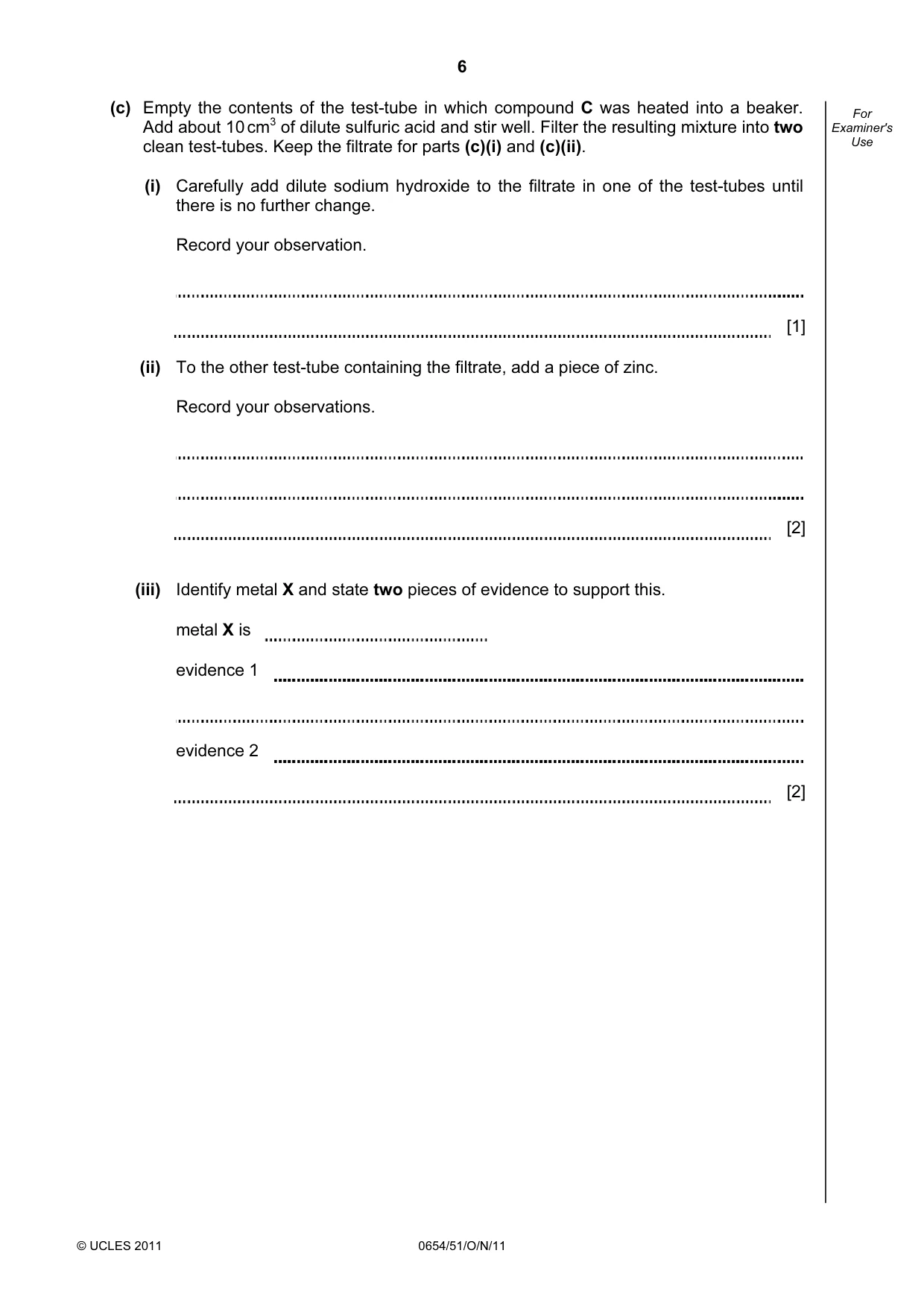Cambridge IGCSE Sciences - Co-ordinated (Double) 0654 2011 Oct/Nov Paper 5 · Variant 1 question paper, page 6 of 12