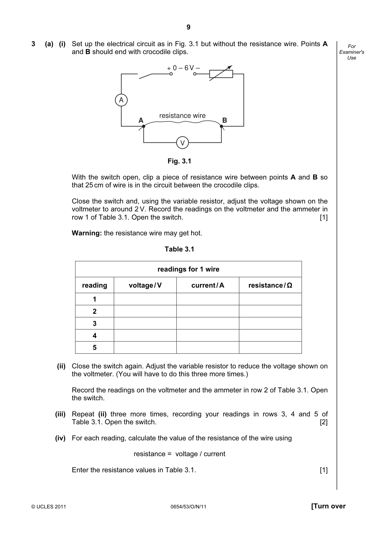 Cambridge IGCSE Sciences - Co-ordinated (Double) 0654 2011 Oct/Nov Paper 5 · Variant 3 question paper, page 9 of 12