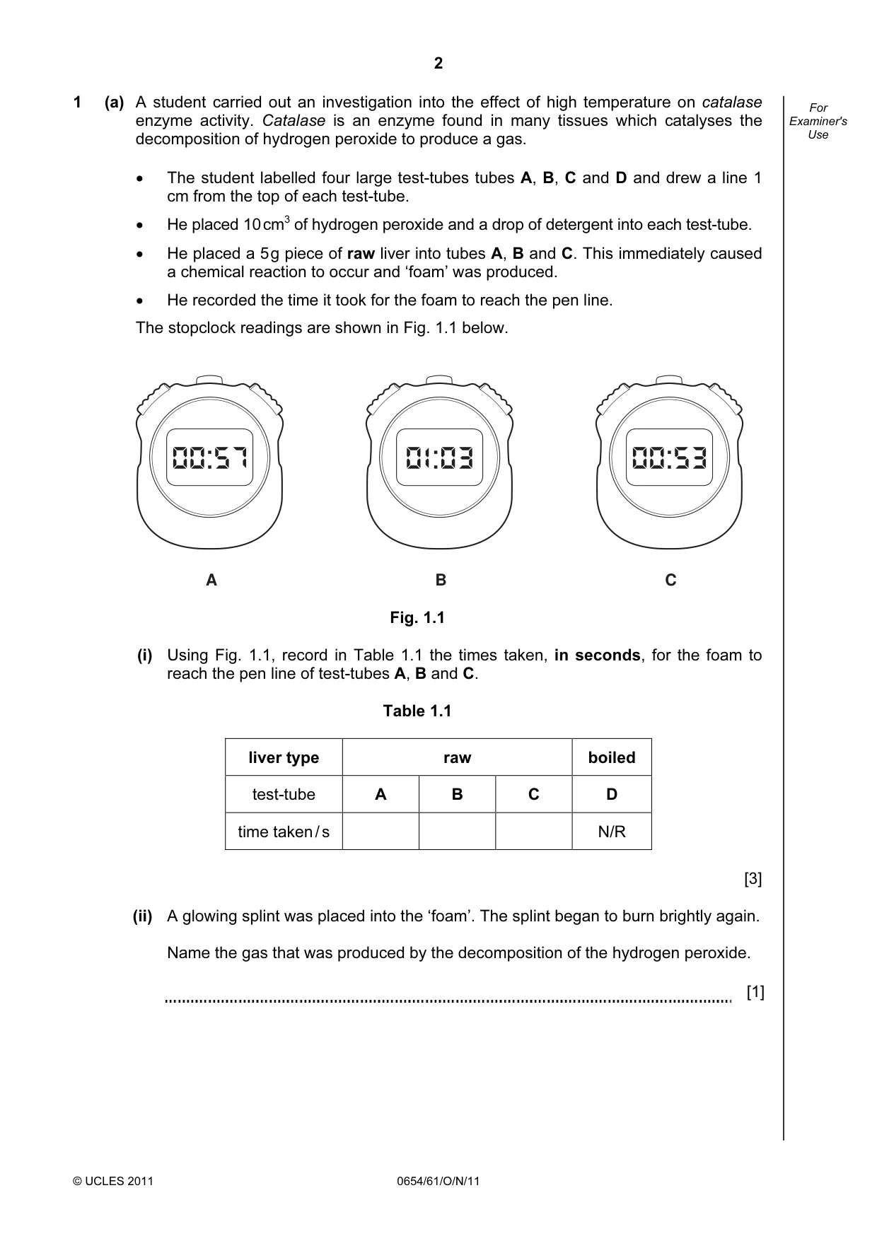 Cambridge IGCSE Sciences - Co-ordinated (Double) 0654 2011 Oct/Nov Paper 6 · Variant 1 question paper, page 2 of 20