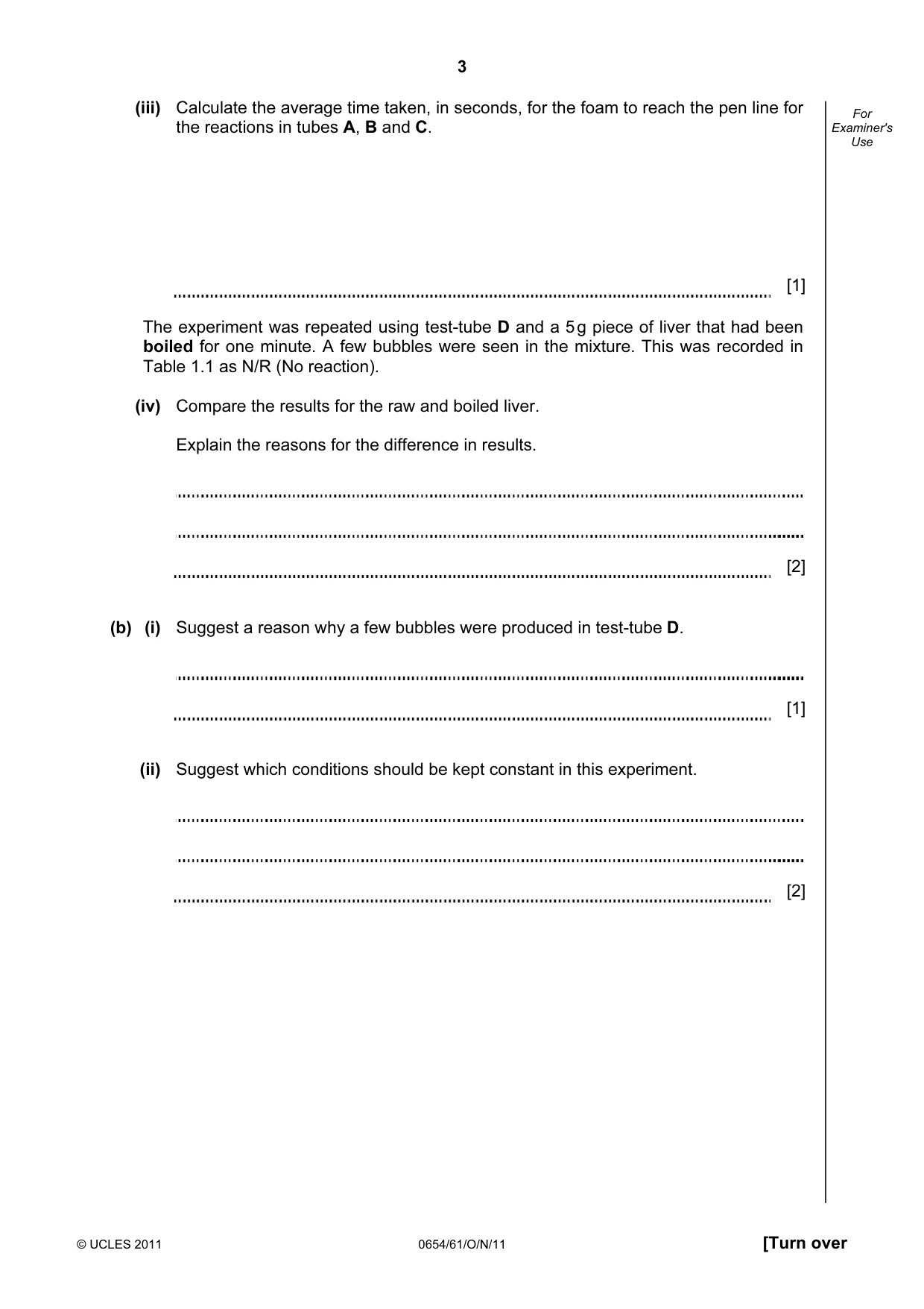 Cambridge IGCSE Sciences - Co-ordinated (Double) 0654 2011 Oct/Nov Paper 6 · Variant 1 question paper, page 3 of 20