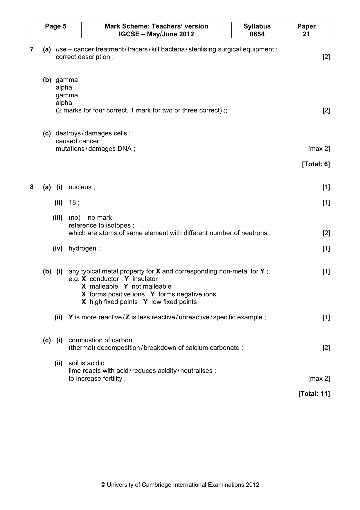Mark scheme, page 5 of 7