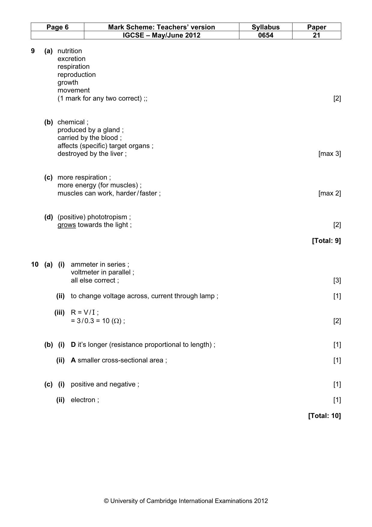 Mark scheme, page 6 of 7