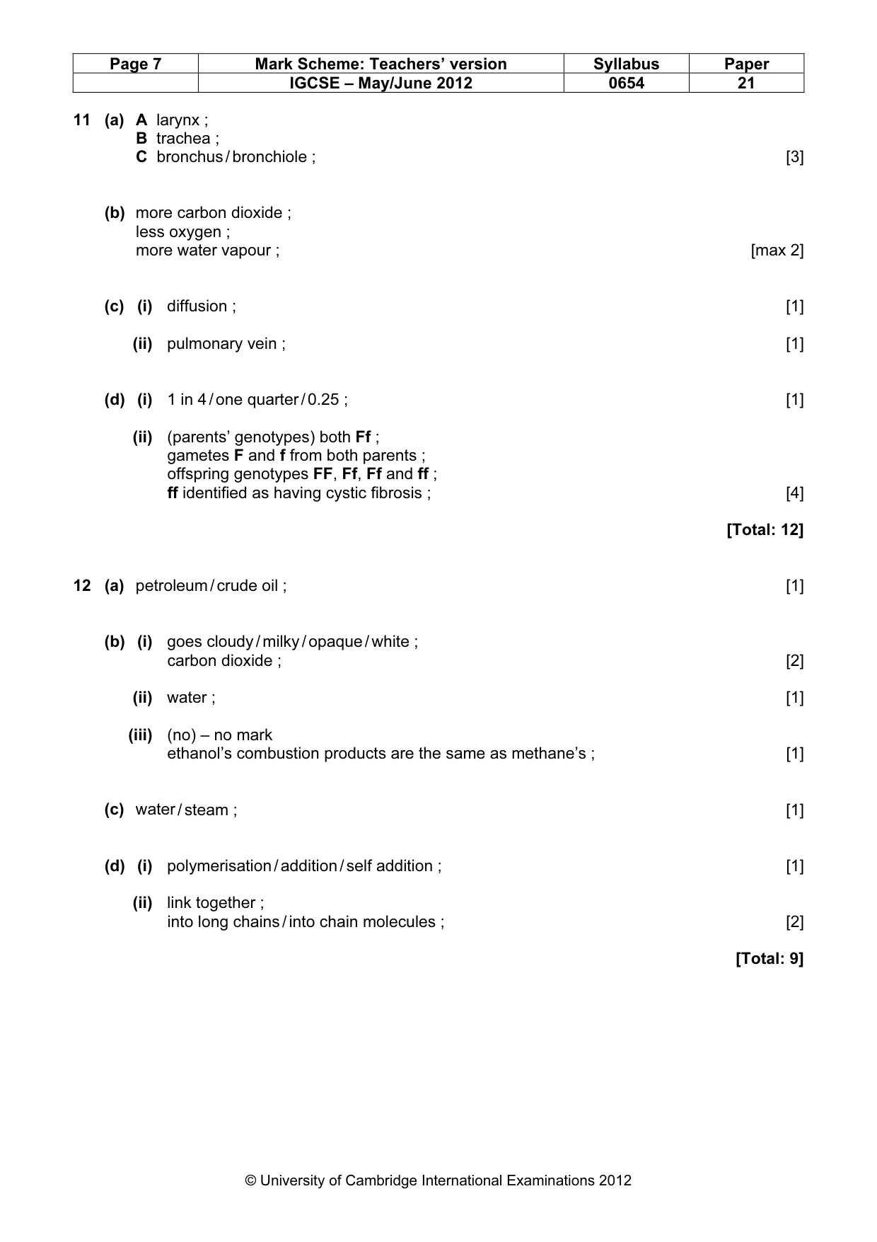 Mark scheme, page 7 of 7