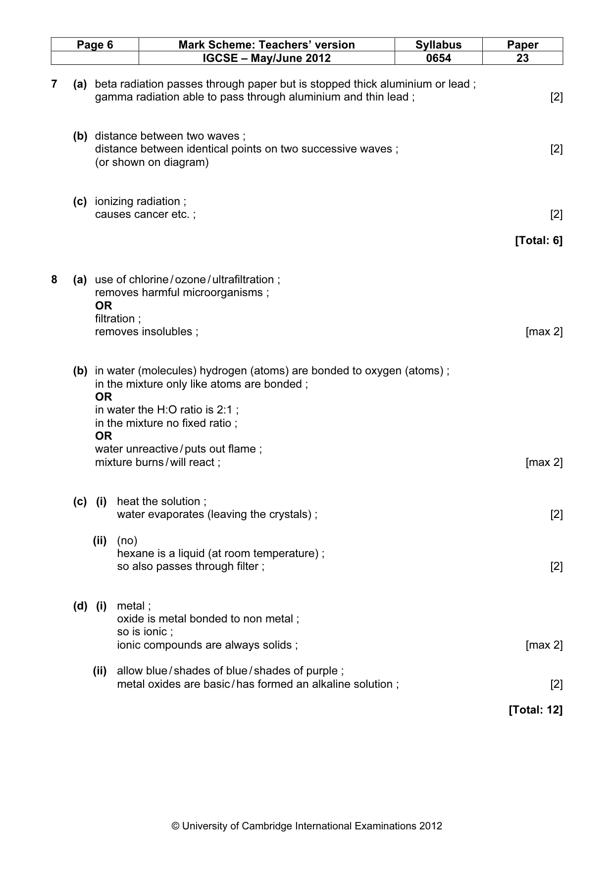 Mark scheme, page 6 of 8