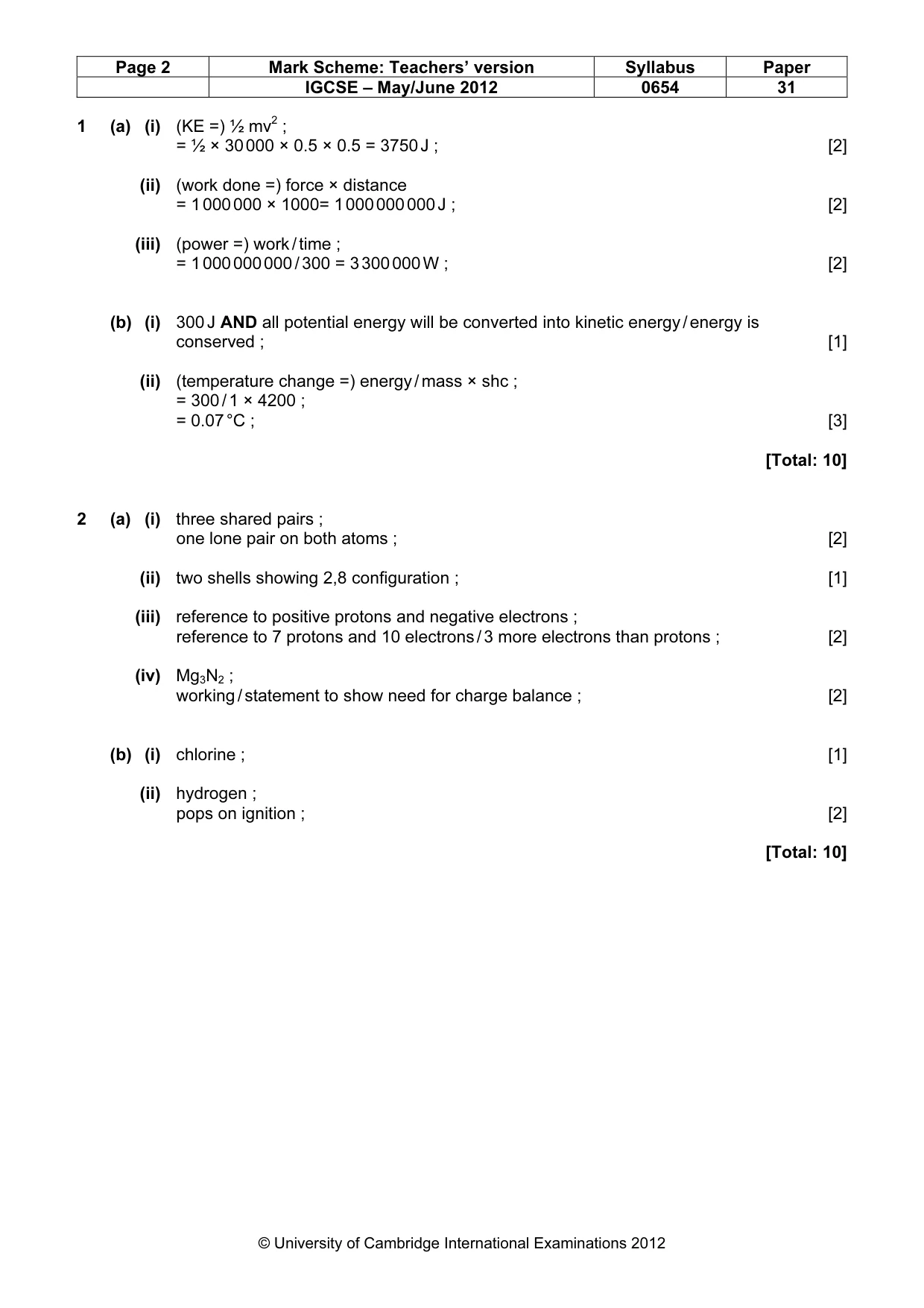 Mark scheme, page 2 of 8