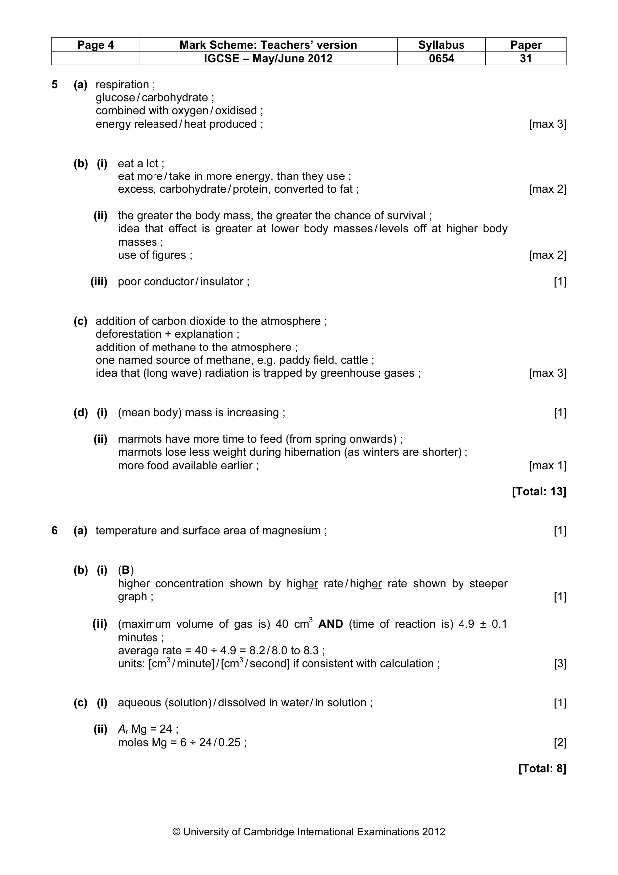 Mark scheme, page 4 of 8