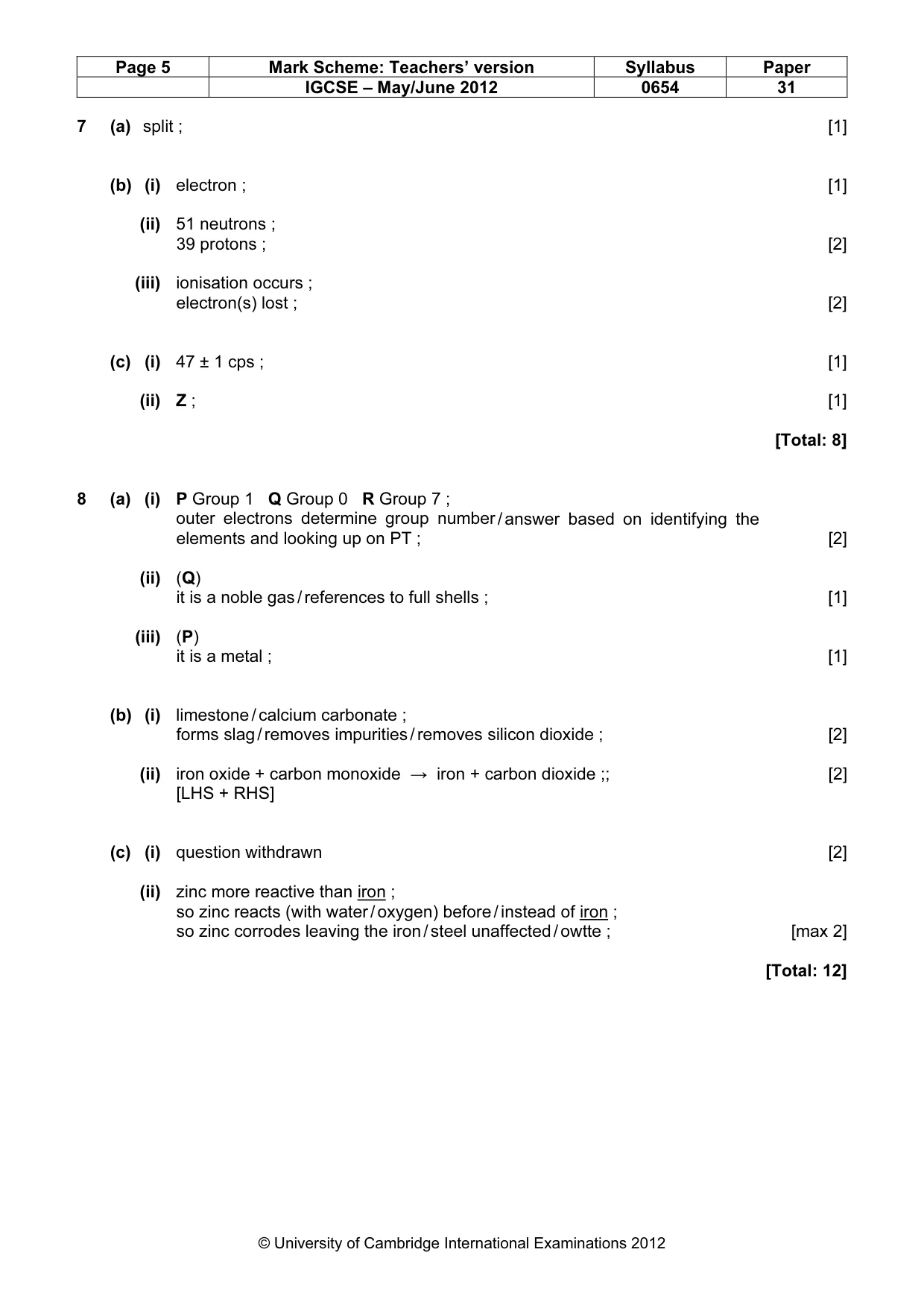 Mark scheme, page 5 of 8