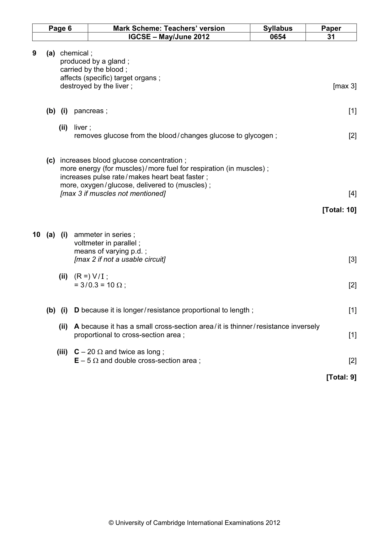 Mark scheme, page 6 of 8