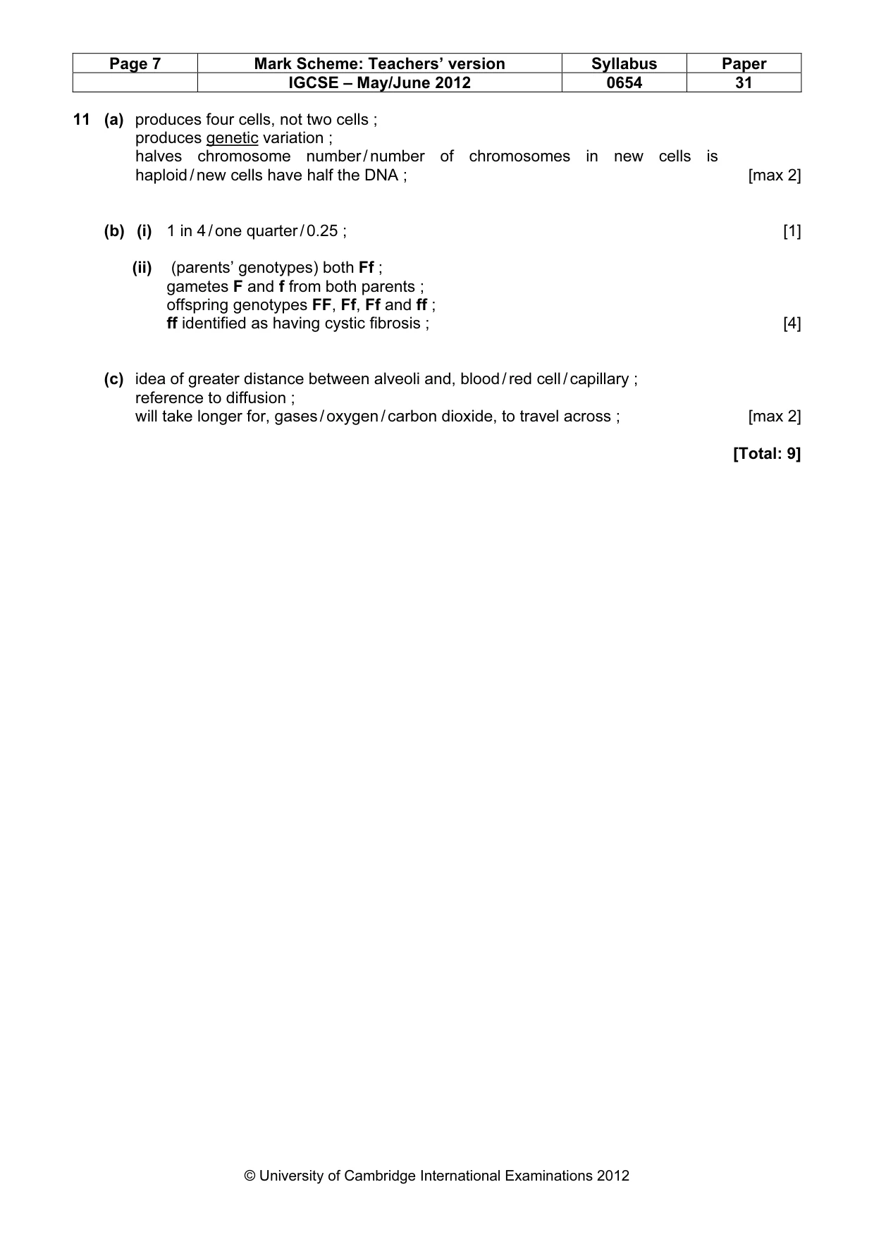 Mark scheme, page 7 of 8