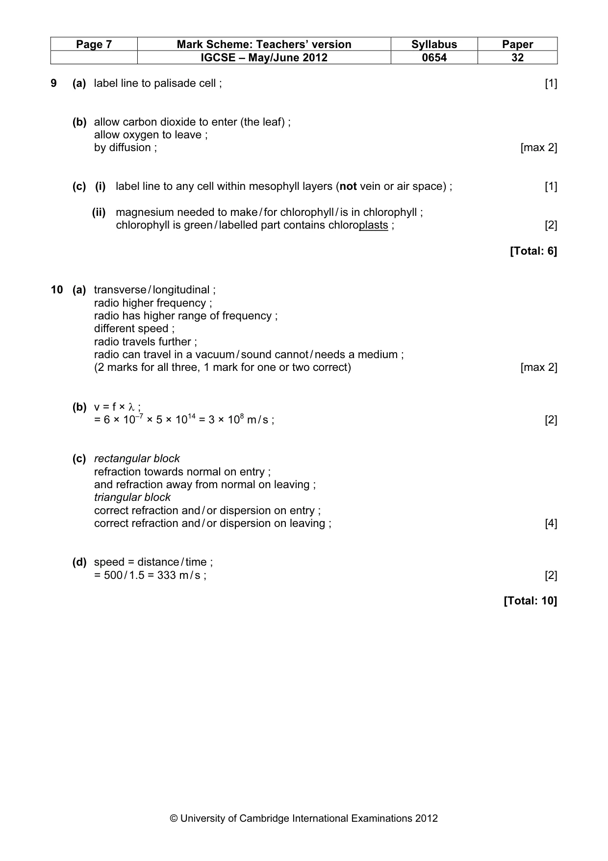 Mark scheme, page 7 of 8