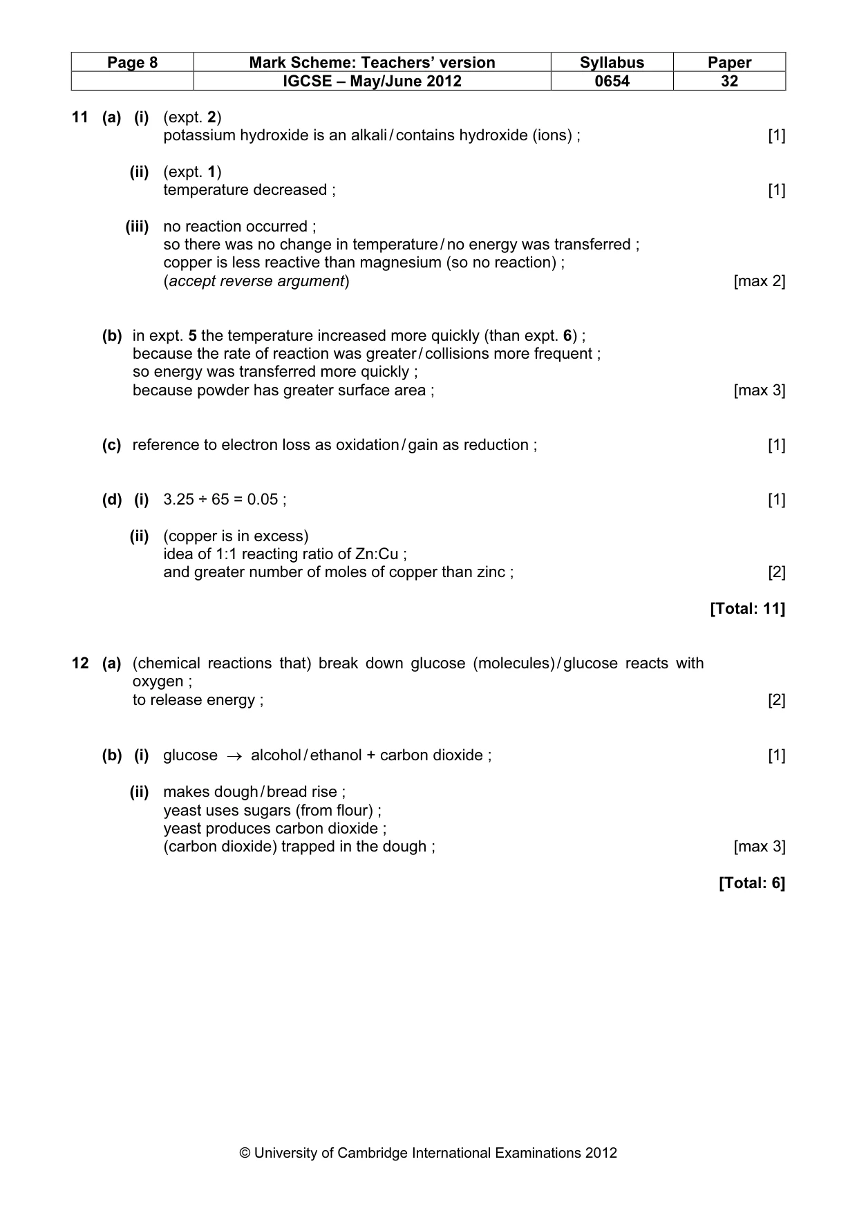 Mark scheme, page 8 of 8