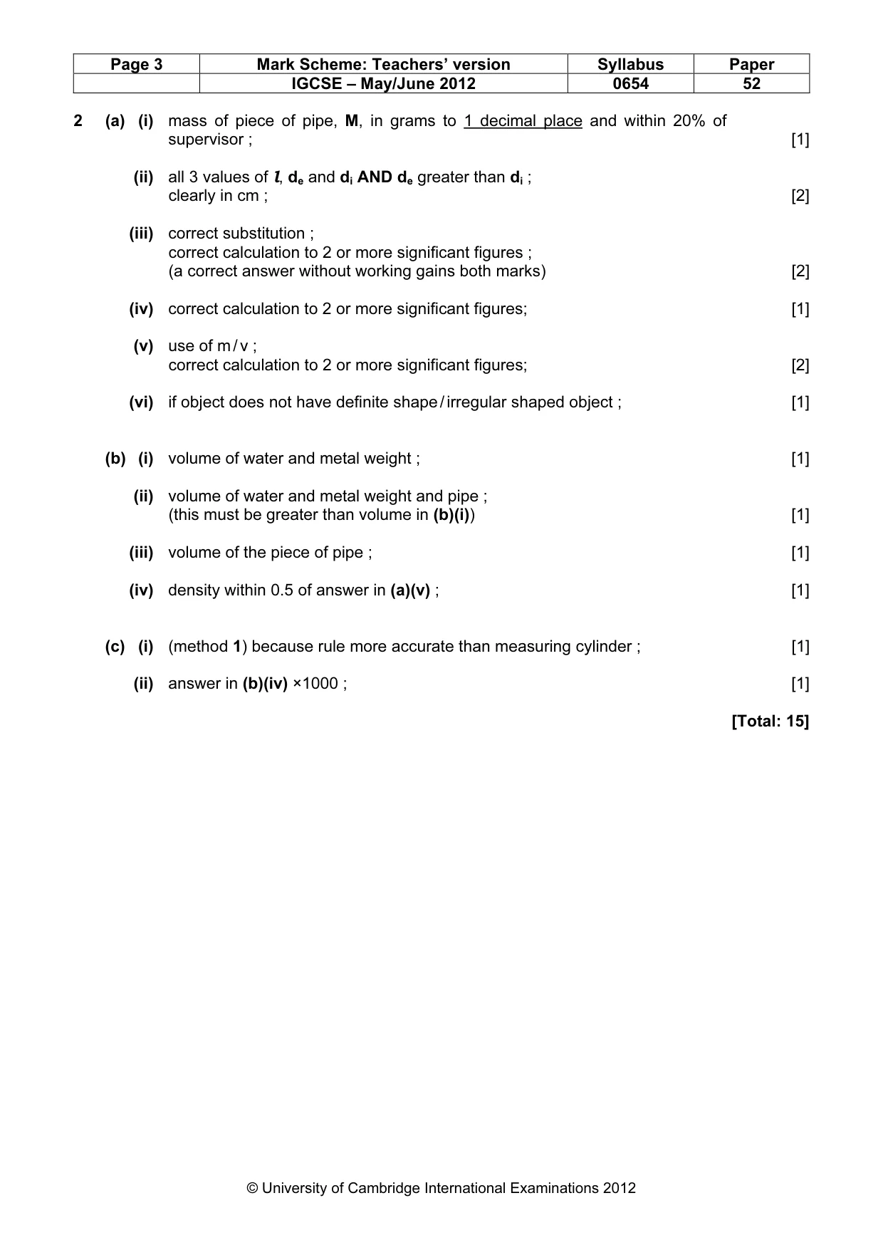 Mark scheme, page 3 of 4