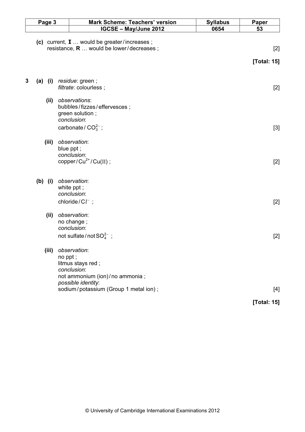 Mark scheme, page 3 of 3