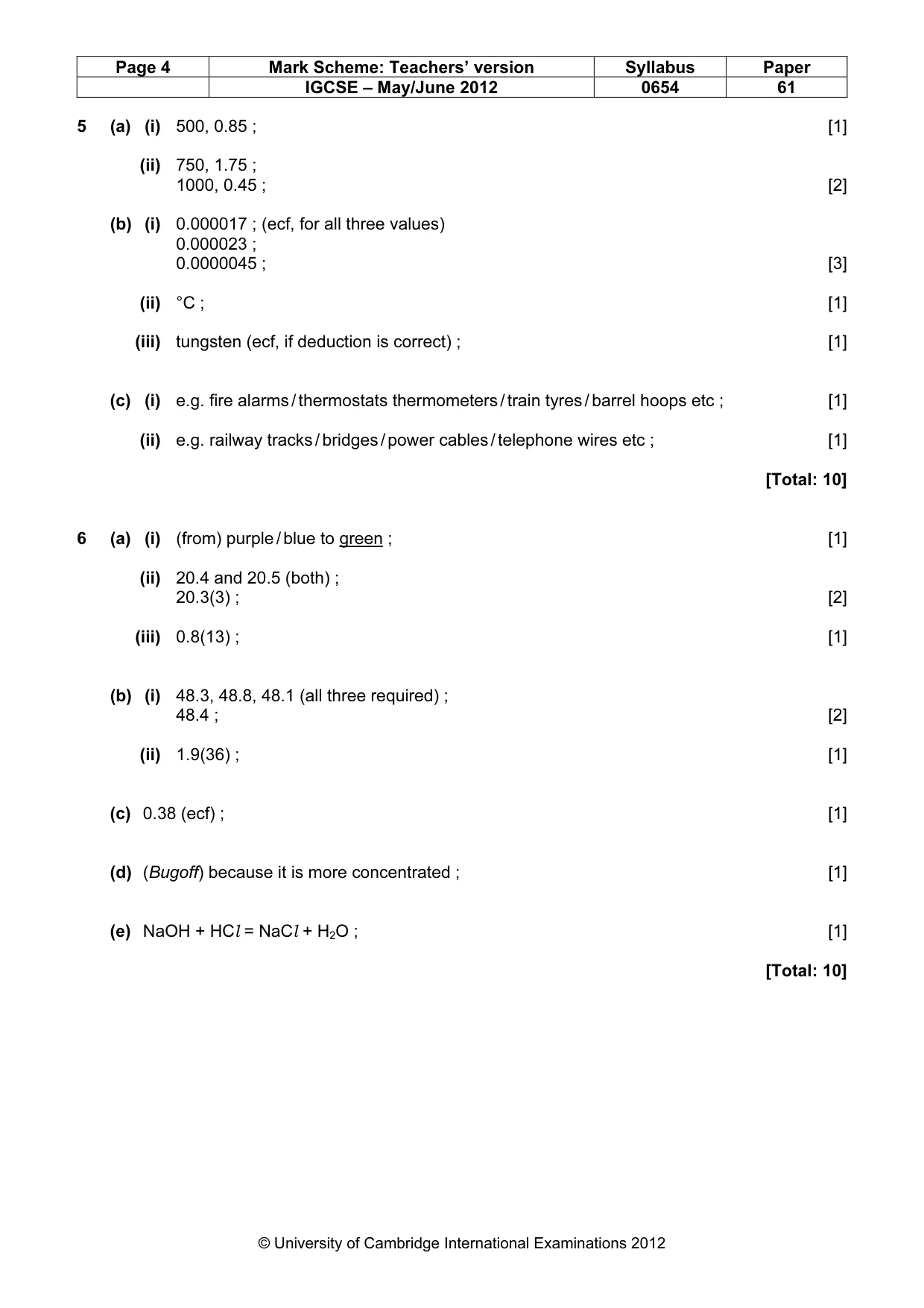 Mark scheme, page 4 of 4