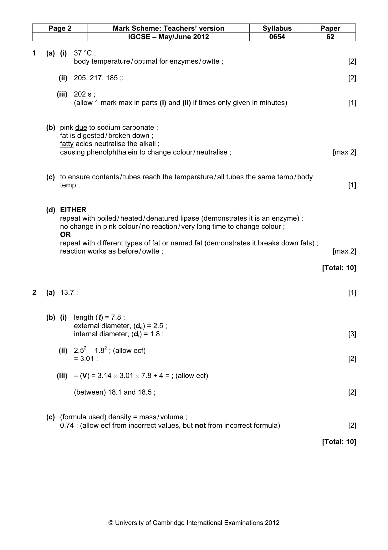 Mark scheme, page 2 of 4