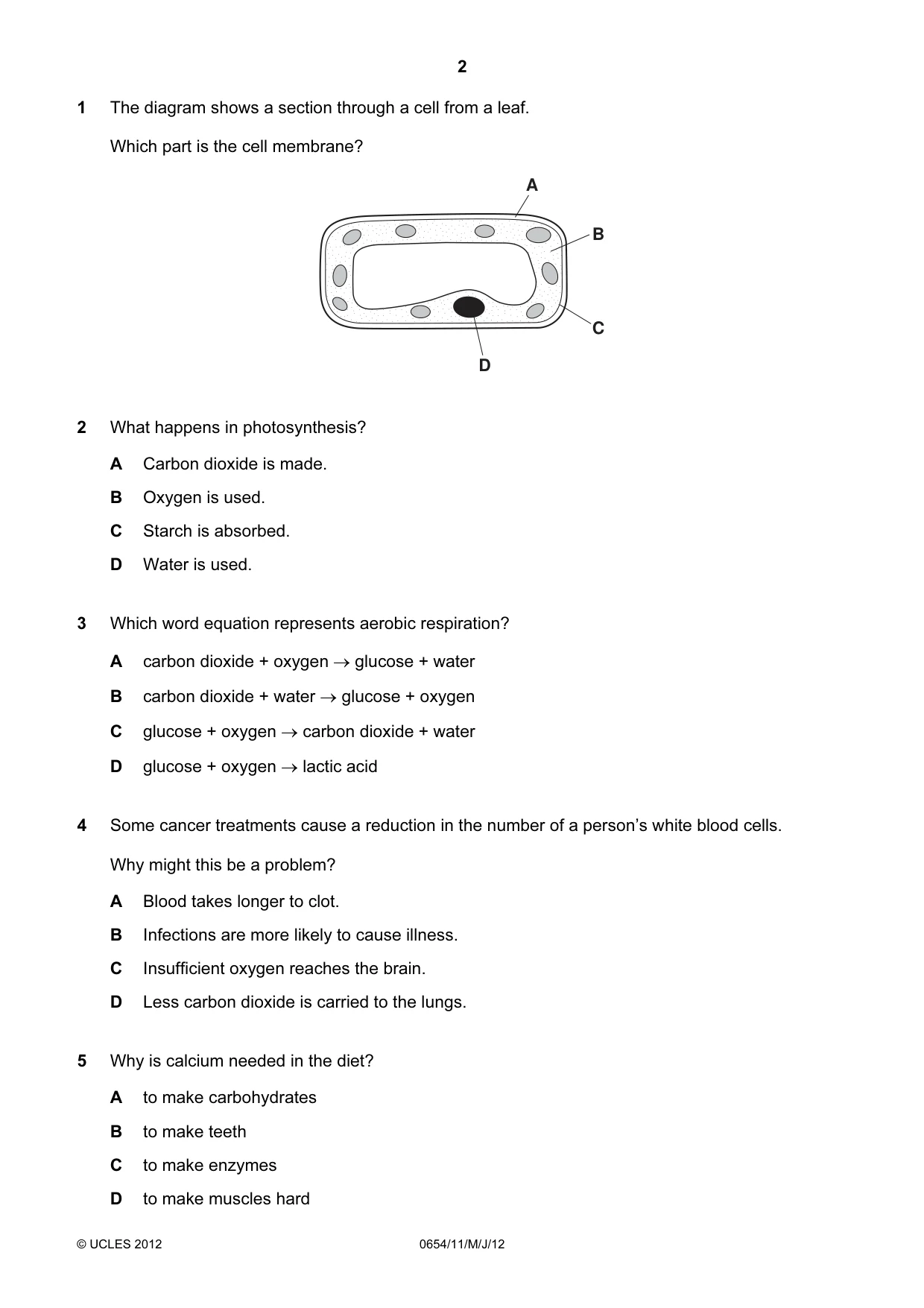 Cambridge IGCSE Sciences - Co-ordinated (Double) 0654 2012 May/June Paper 1 · Variant 1 question paper, page 2 of 20