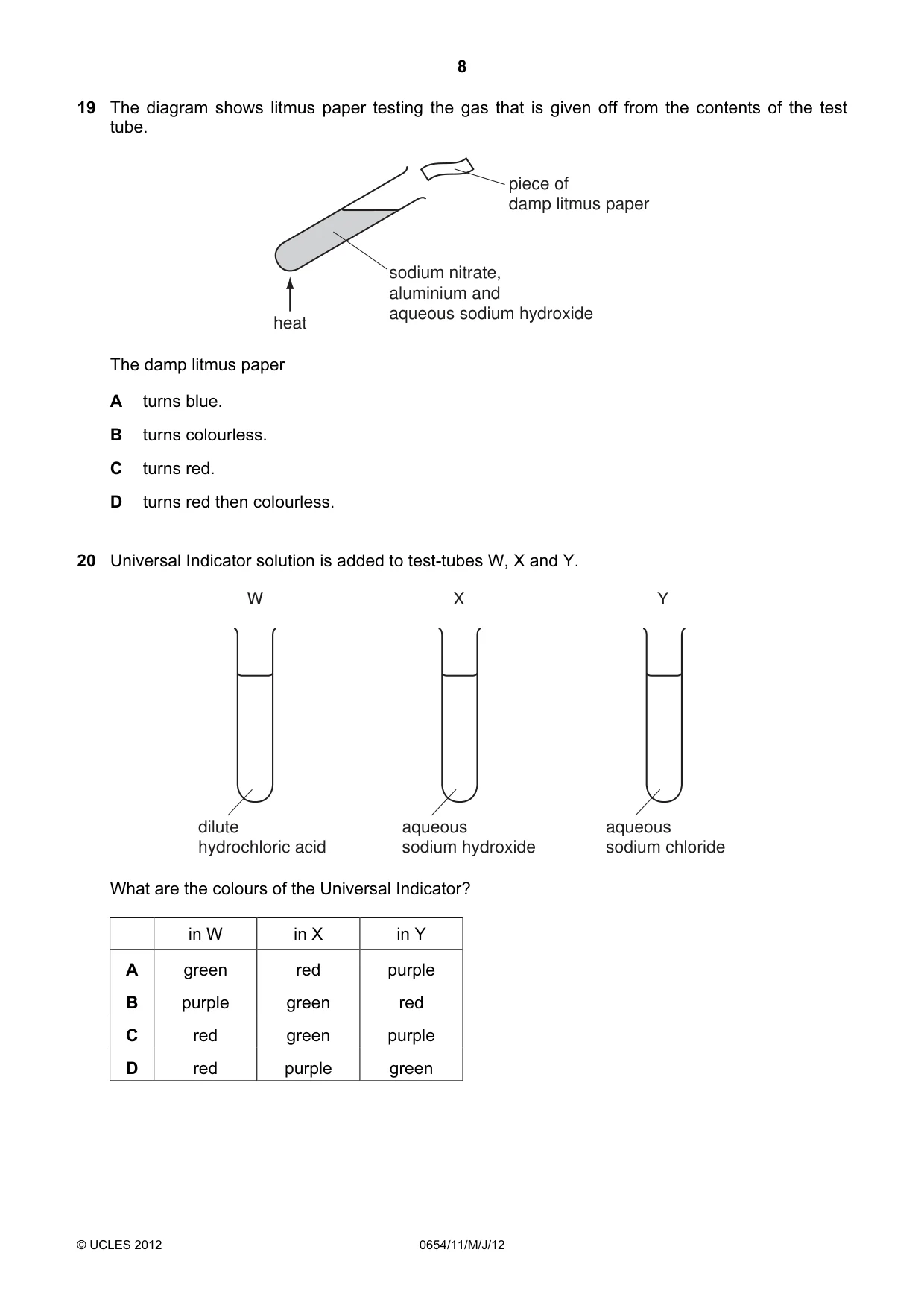 Cambridge IGCSE Sciences - Co-ordinated (Double) 0654 2012 May/June Paper 1 · Variant 1 question paper, page 8 of 20