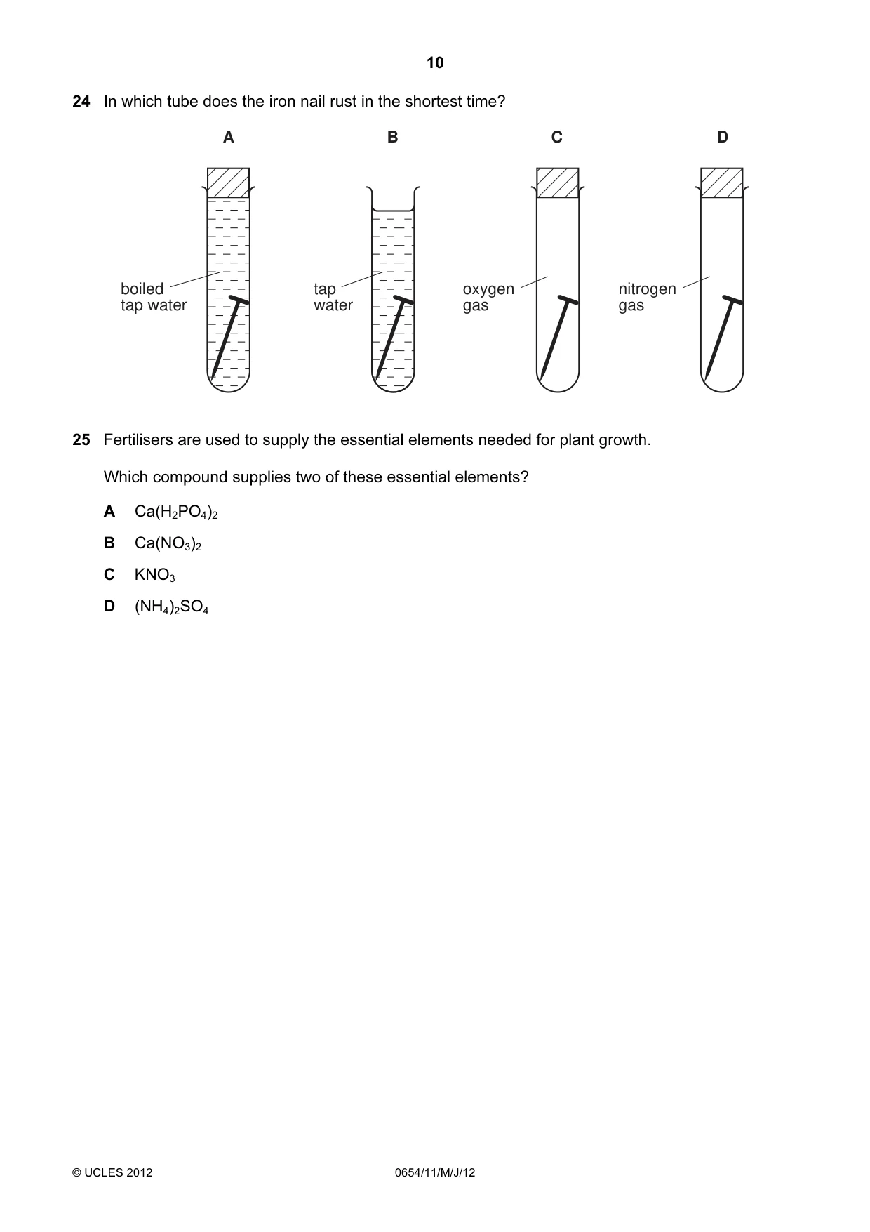 Cambridge IGCSE Sciences - Co-ordinated (Double) 0654 2012 May/June Paper 1 · Variant 1 question paper, page 10 of 20