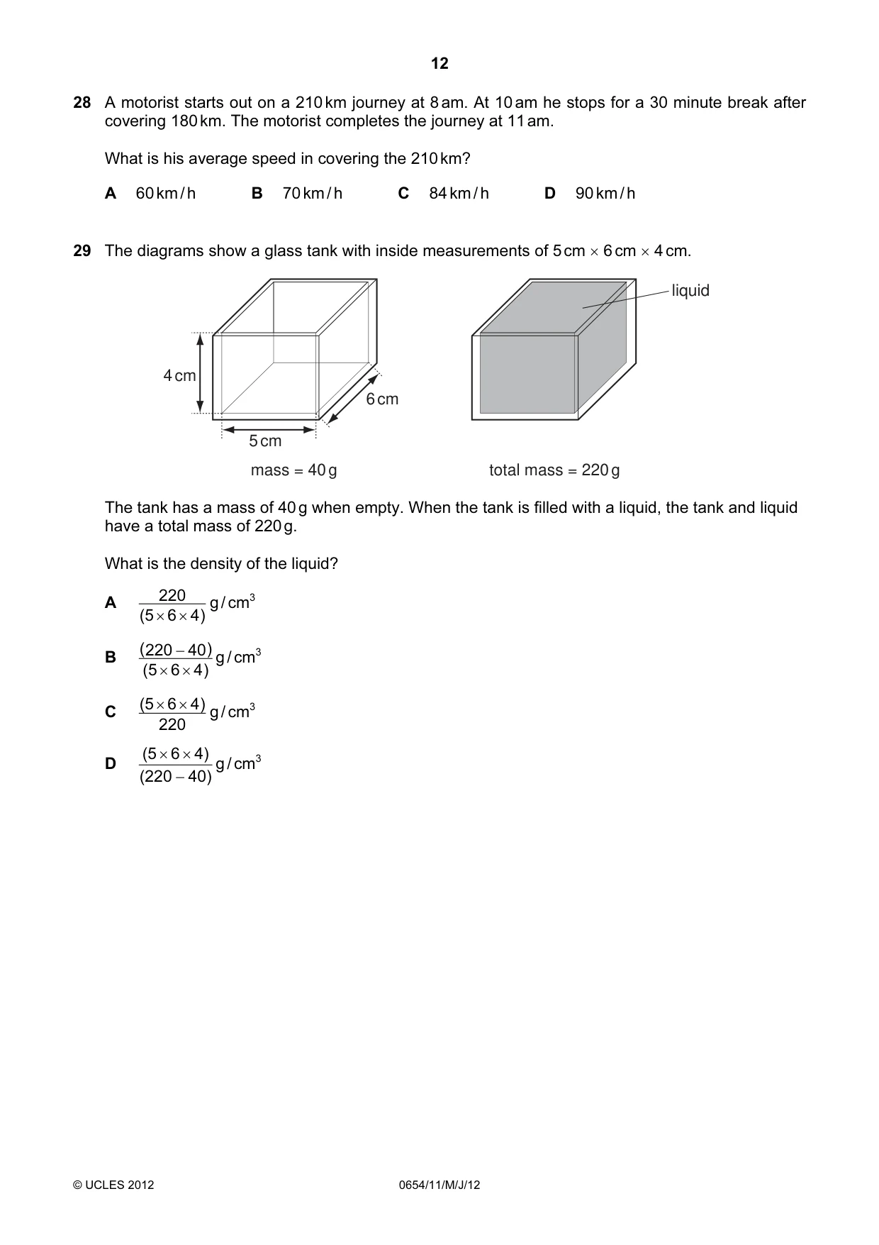Cambridge IGCSE Sciences - Co-ordinated (Double) 0654 2012 May/June Paper 1 · Variant 1 question paper, page 12 of 20