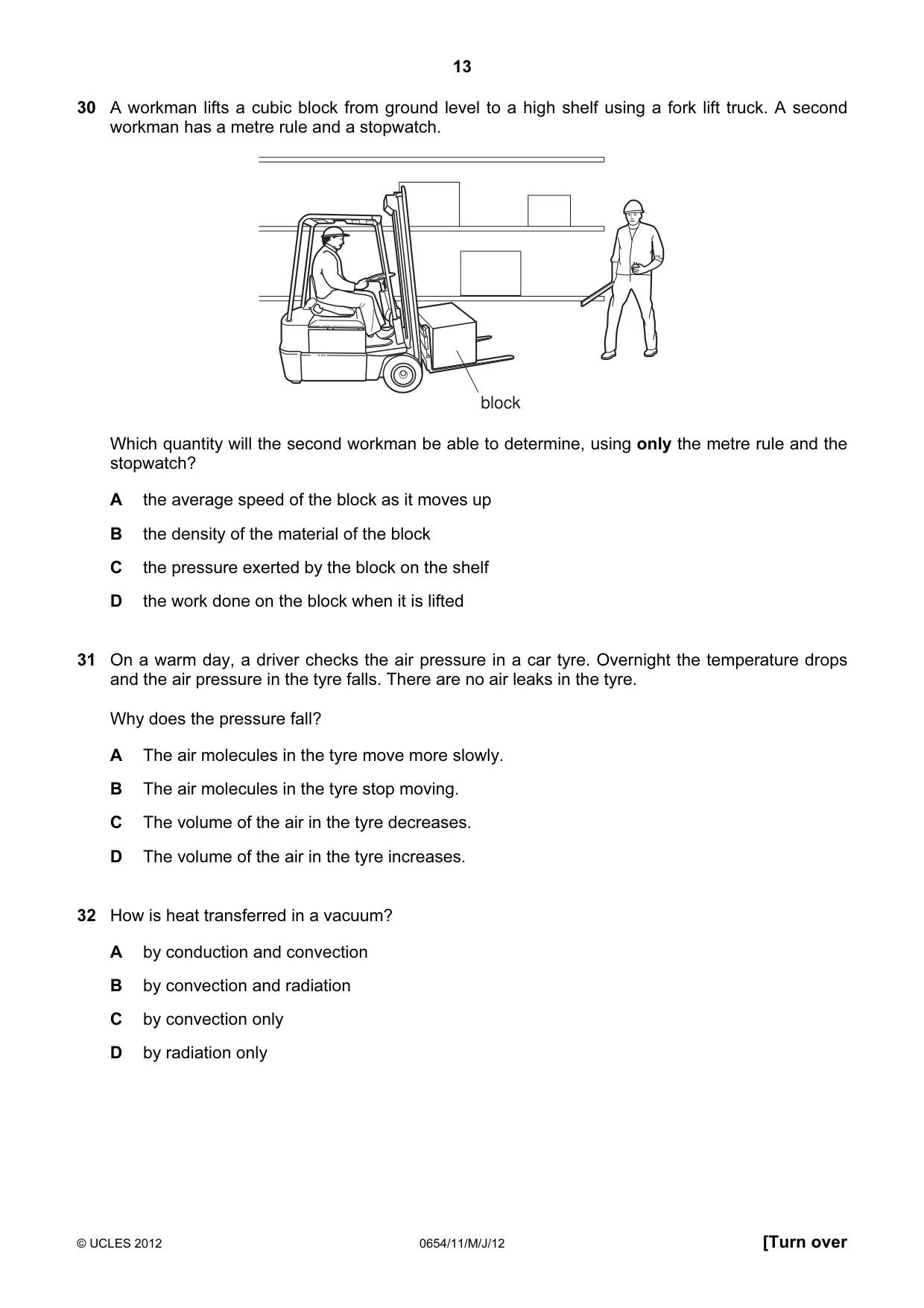 Cambridge IGCSE Sciences - Co-ordinated (Double) 0654 2012 May/June Paper 1 · Variant 1 question paper, page 13 of 20