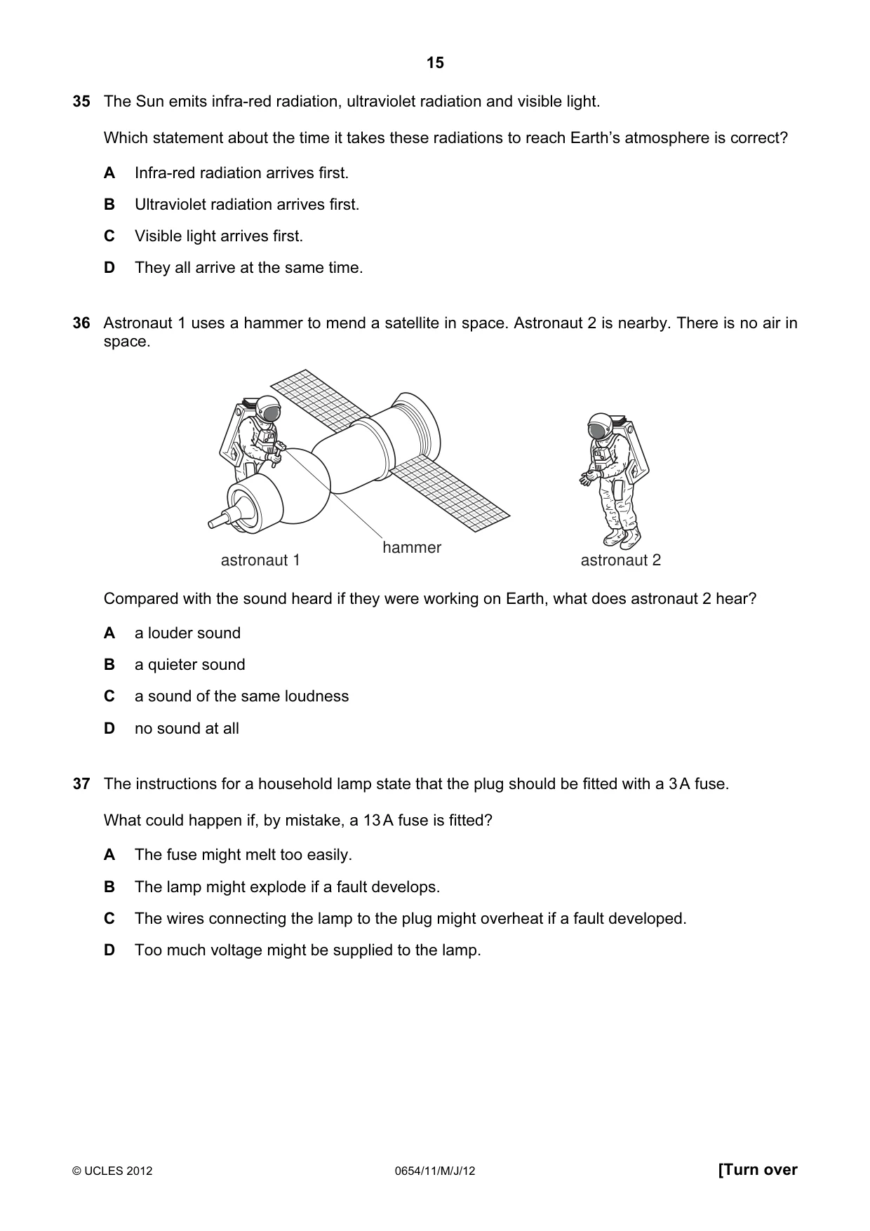 Cambridge IGCSE Sciences - Co-ordinated (Double) 0654 2012 May/June Paper 1 · Variant 1 question paper, page 15 of 20