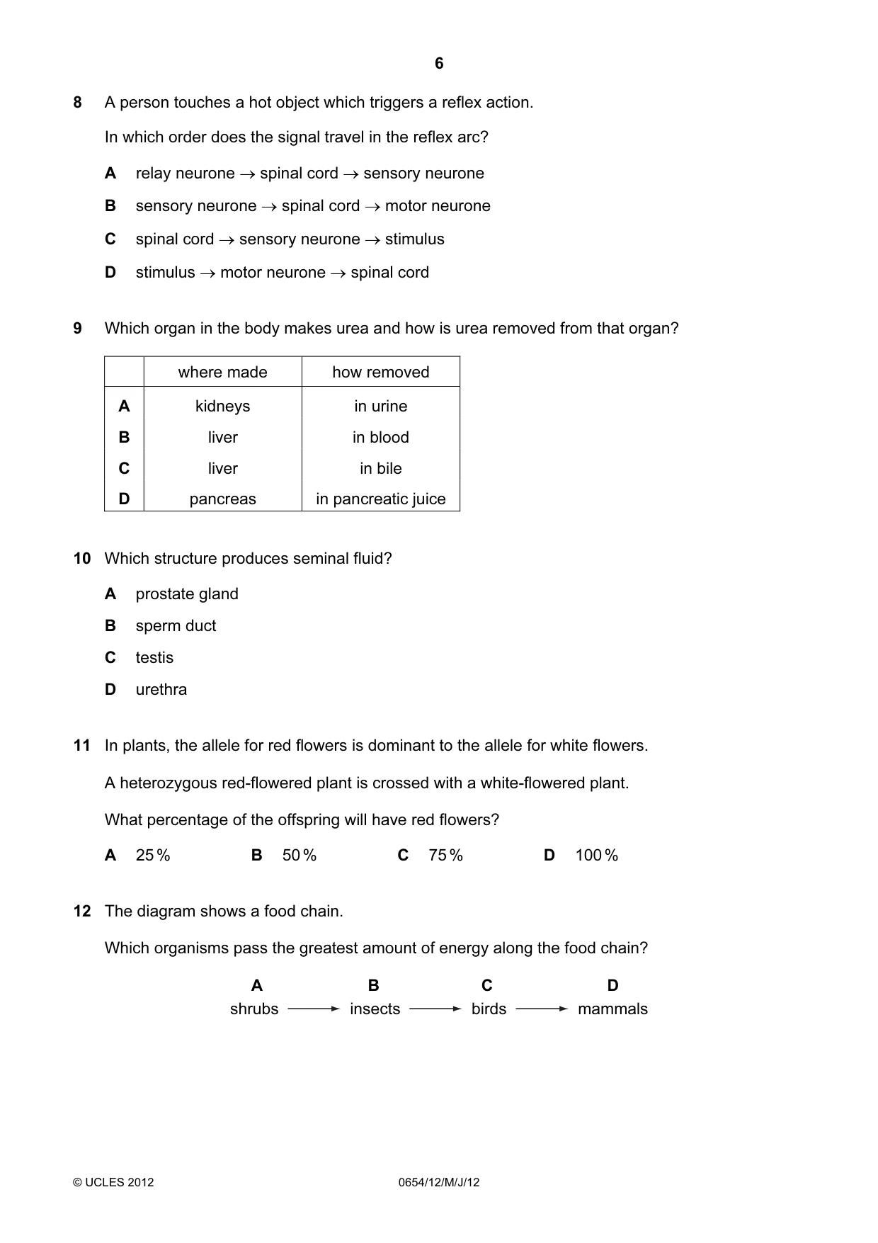 Cambridge IGCSE Sciences - Co-ordinated (Double) 0654 2012 May/June Paper 1 · Variant 2 question paper, page 6 of 20