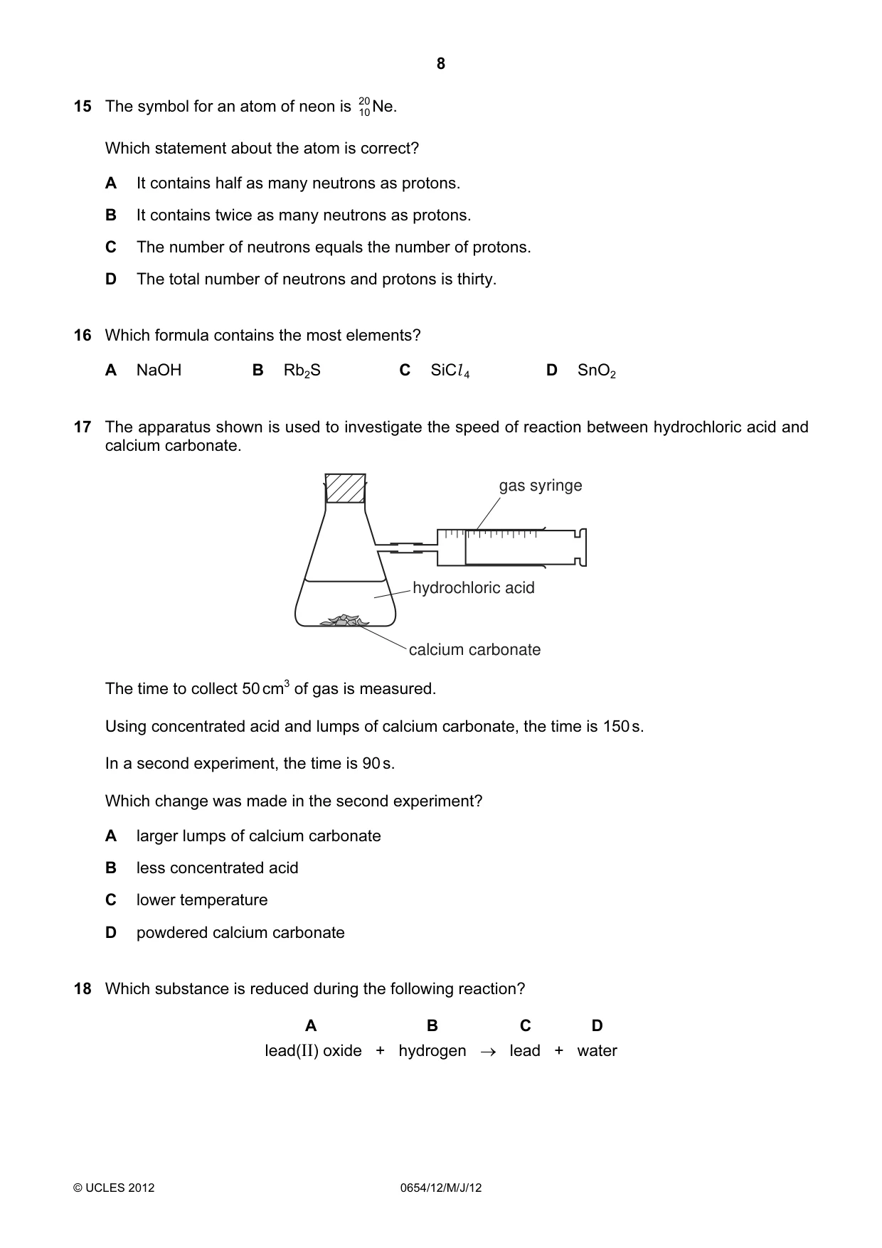Cambridge IGCSE Sciences - Co-ordinated (Double) 0654 2012 May/June Paper 1 · Variant 2 question paper, page 8 of 20