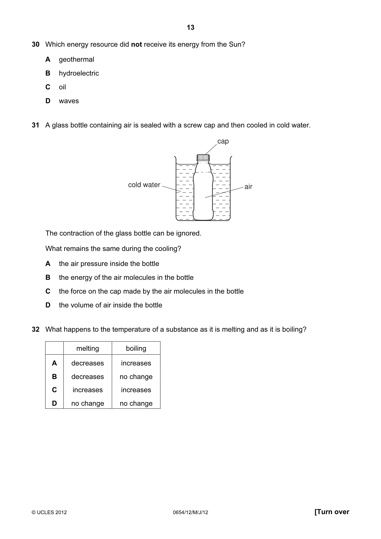 Cambridge IGCSE Sciences - Co-ordinated (Double) 0654 2012 May/June Paper 1 · Variant 2 question paper, page 13 of 20