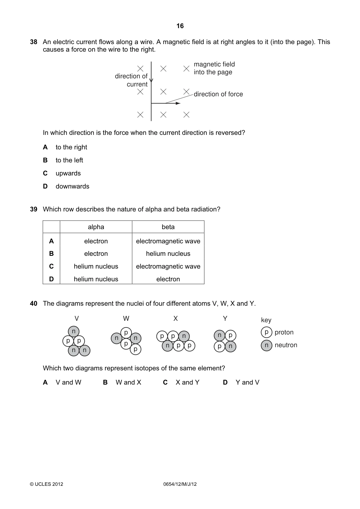 Cambridge IGCSE Sciences - Co-ordinated (Double) 0654 2012 May/June Paper 1 · Variant 2 question paper, page 16 of 20