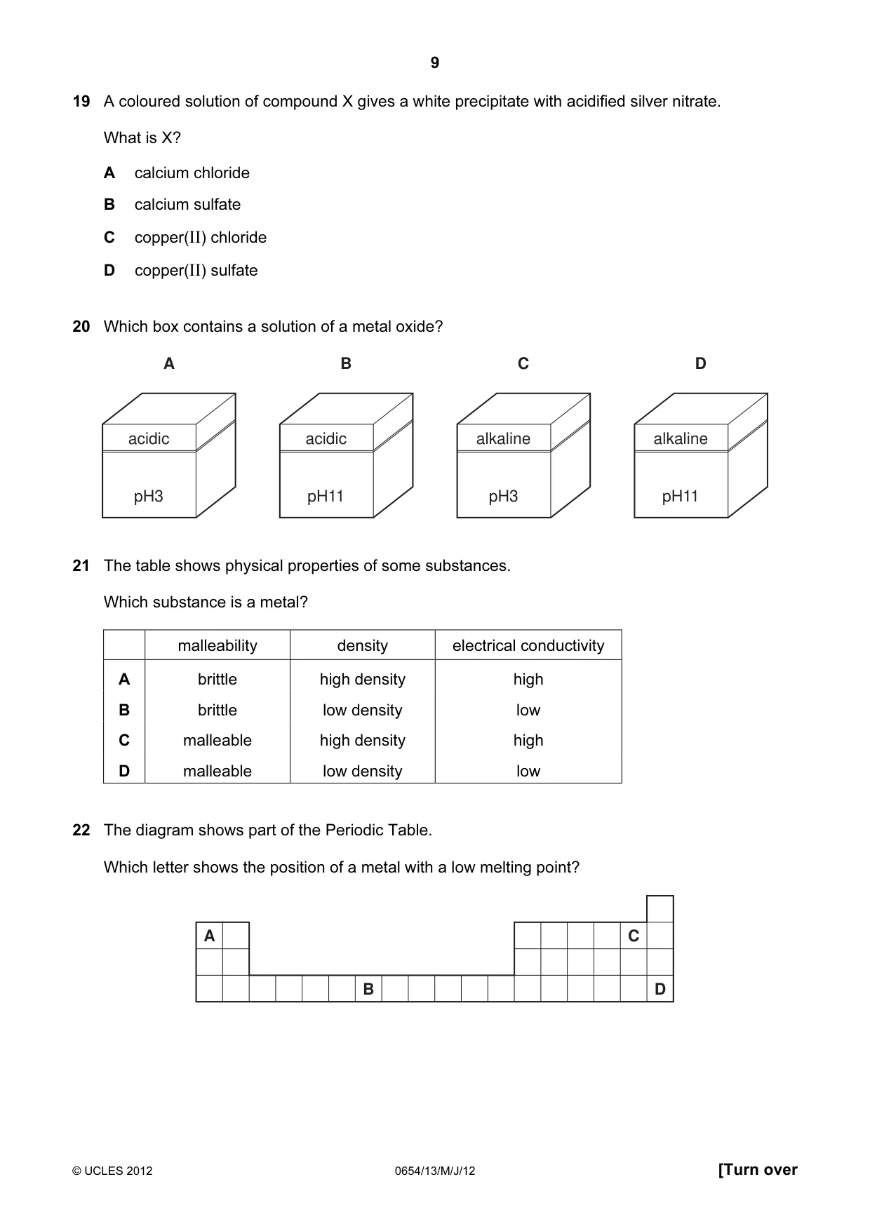 Cambridge IGCSE Sciences - Co-ordinated (Double) 0654 2012 May/June Paper 1 · Variant 3 question paper, page 9 of 20