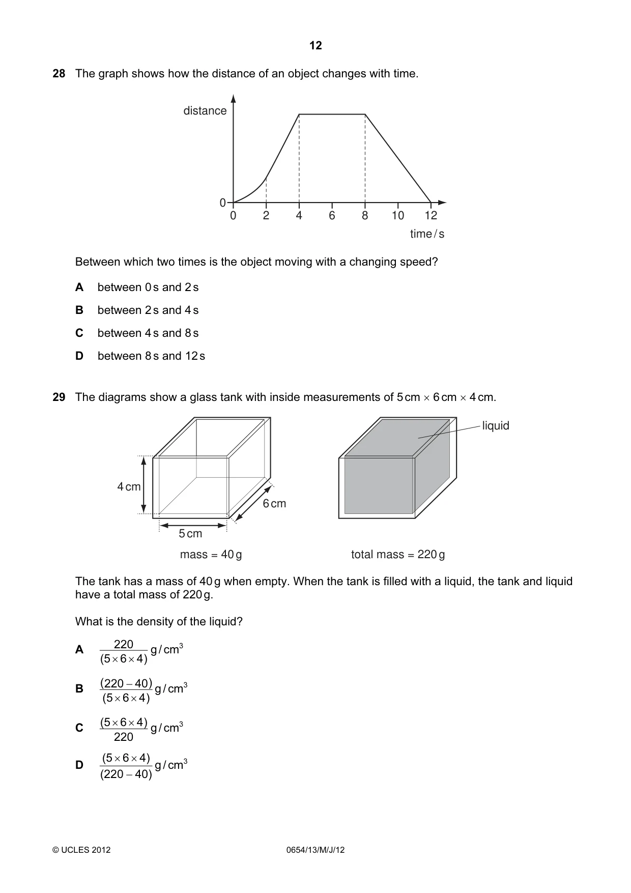 Cambridge IGCSE Sciences - Co-ordinated (Double) 0654 2012 May/June Paper 1 · Variant 3 question paper, page 12 of 20