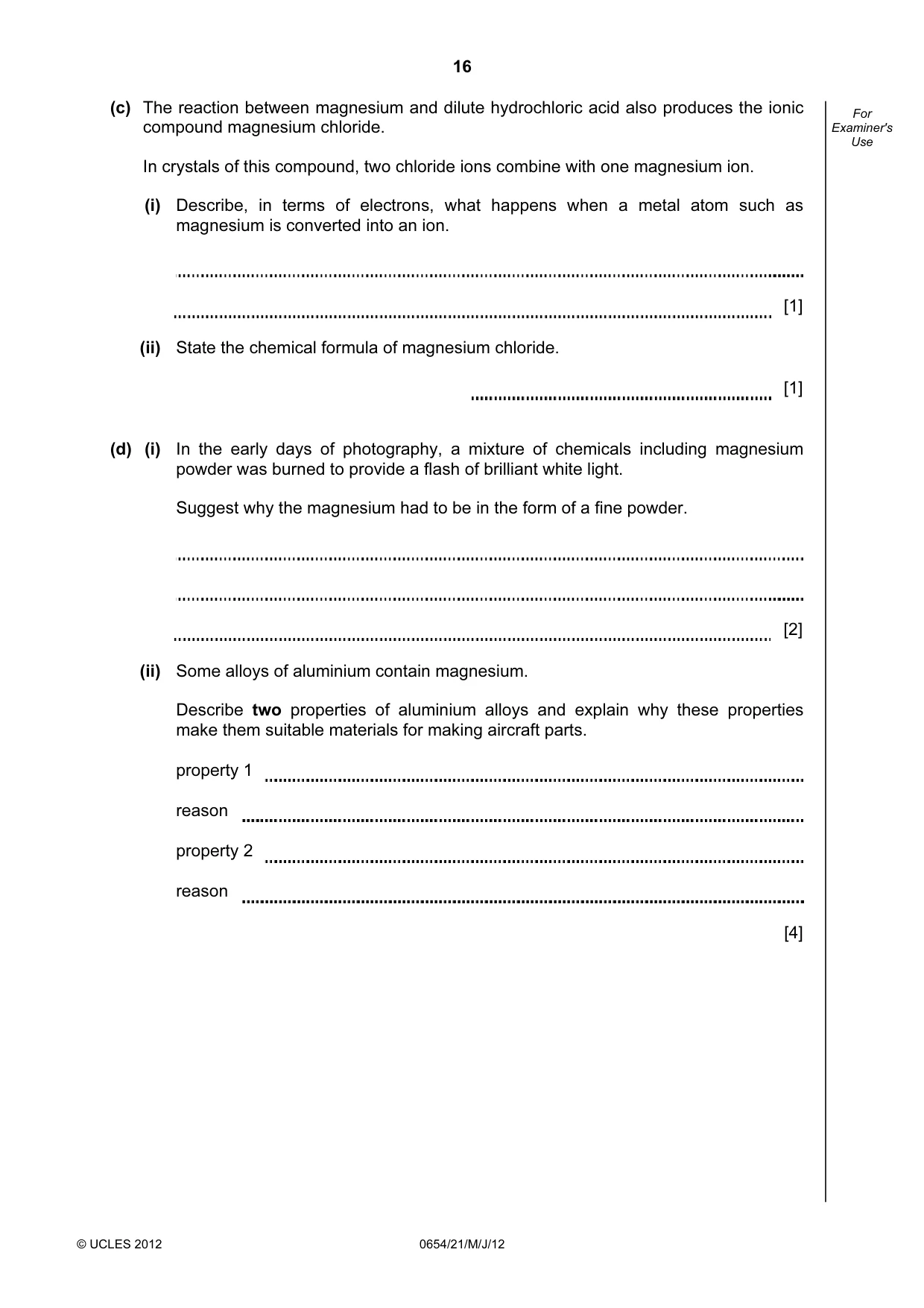 Cambridge IGCSE Sciences - Co-ordinated (Double) 0654 2012 May/June Paper 2 · Variant 1 question paper, page 16 of 32