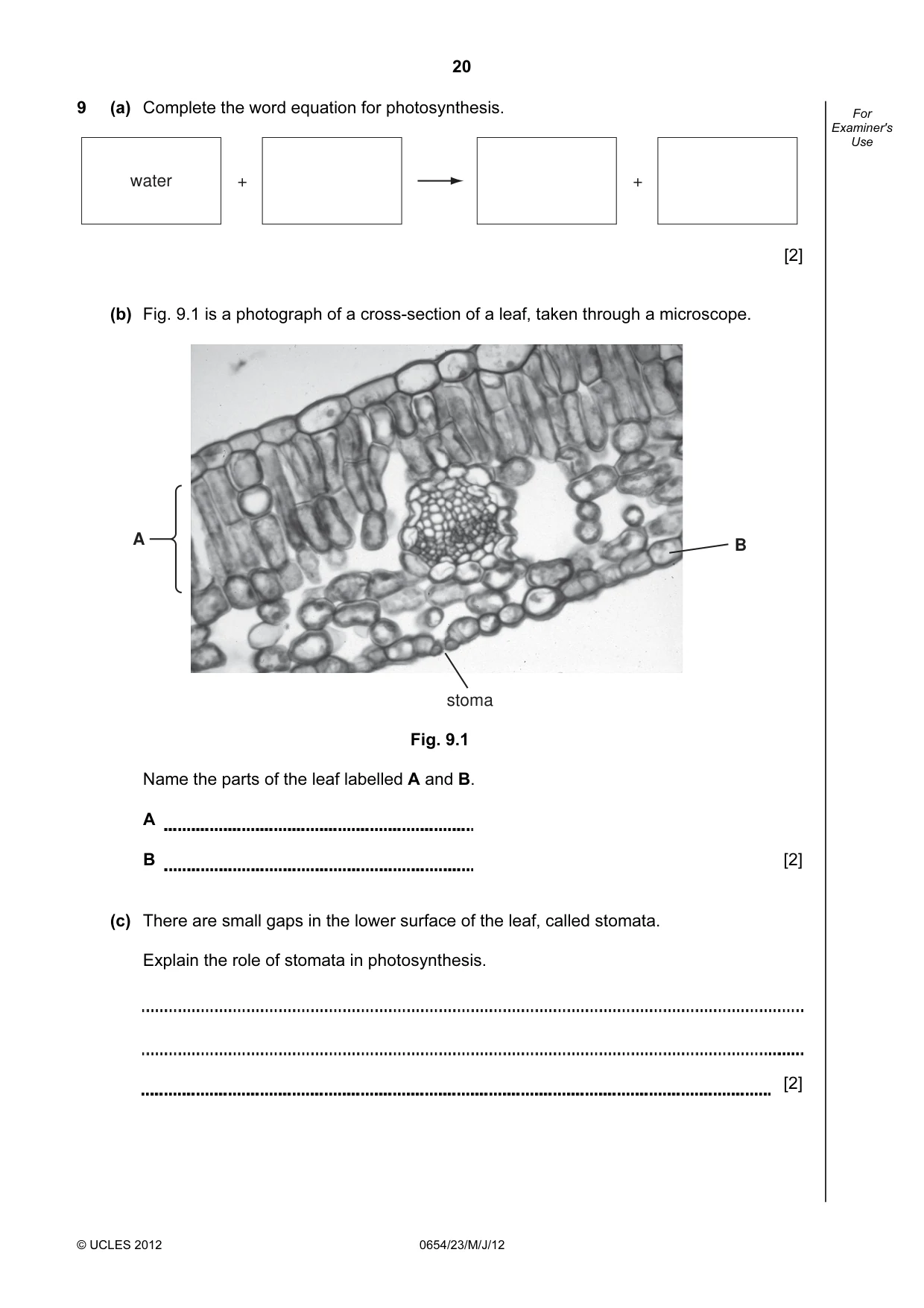 Cambridge IGCSE Sciences - Co-ordinated (Double) 0654 2012 May/June Paper 2 · Variant 3 question paper, page 20 of 28
