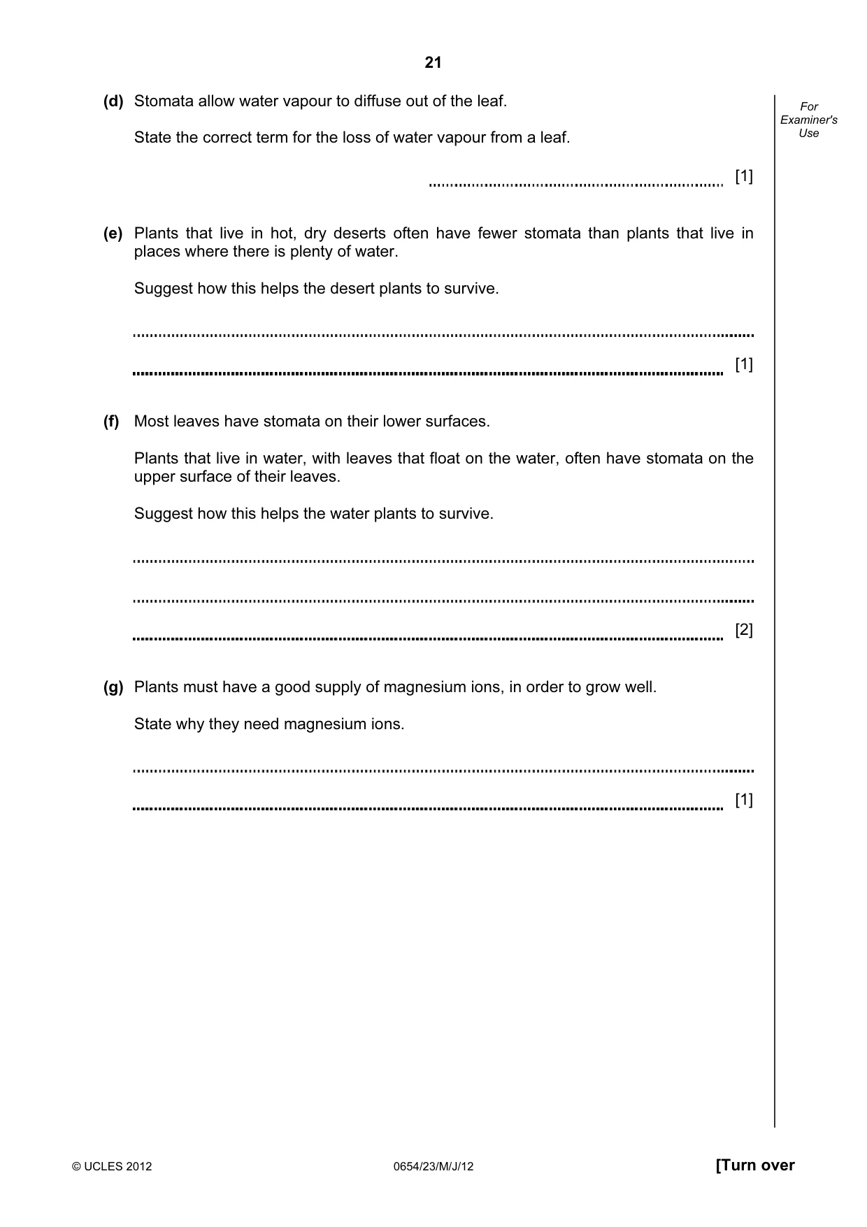 Cambridge IGCSE Sciences - Co-ordinated (Double) 0654 2012 May/June Paper 2 · Variant 3 question paper, page 21 of 28