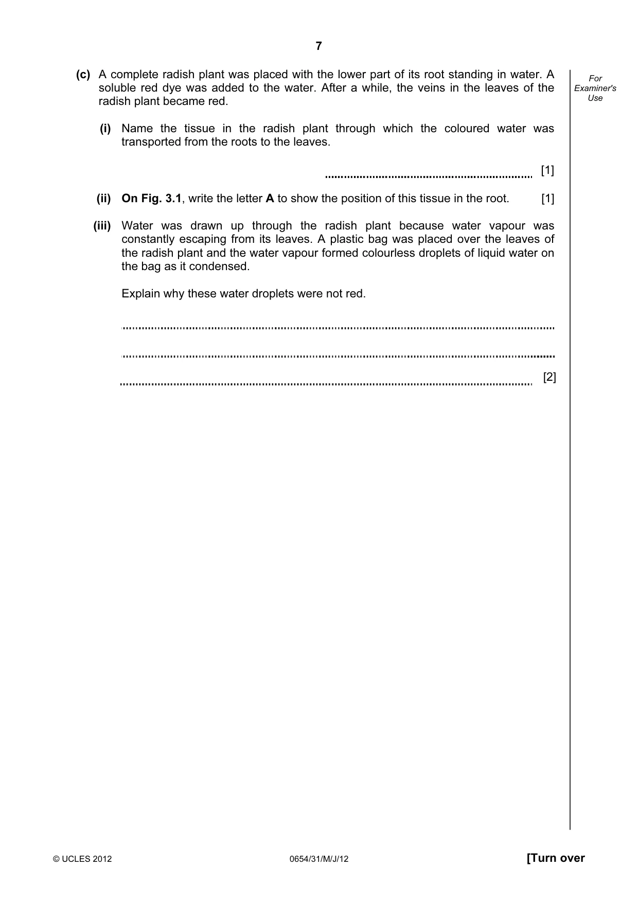 Cambridge IGCSE Sciences - Co-ordinated (Double) 0654 2012 May/June Paper 3 · Variant 1 question paper, page 7 of 28