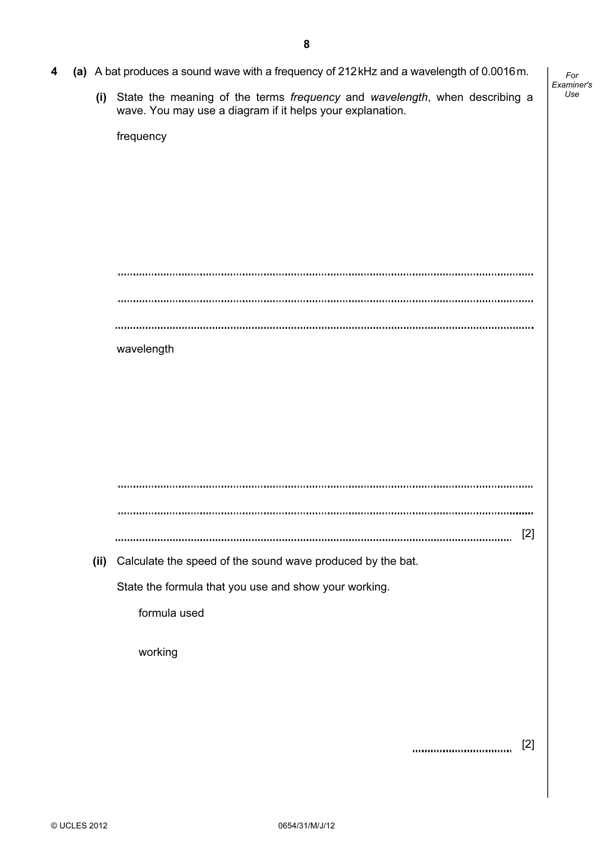 Cambridge IGCSE Sciences - Co-ordinated (Double) 0654 2012 May/June Paper 3 · Variant 1 question paper, page 8 of 28