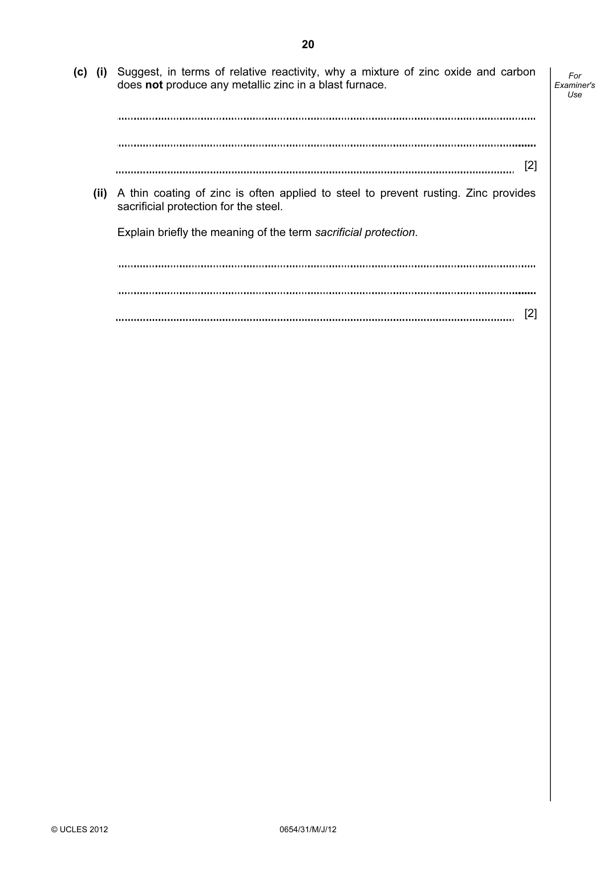 Cambridge IGCSE Sciences - Co-ordinated (Double) 0654 2012 May/June Paper 3 · Variant 1 question paper, page 20 of 28
