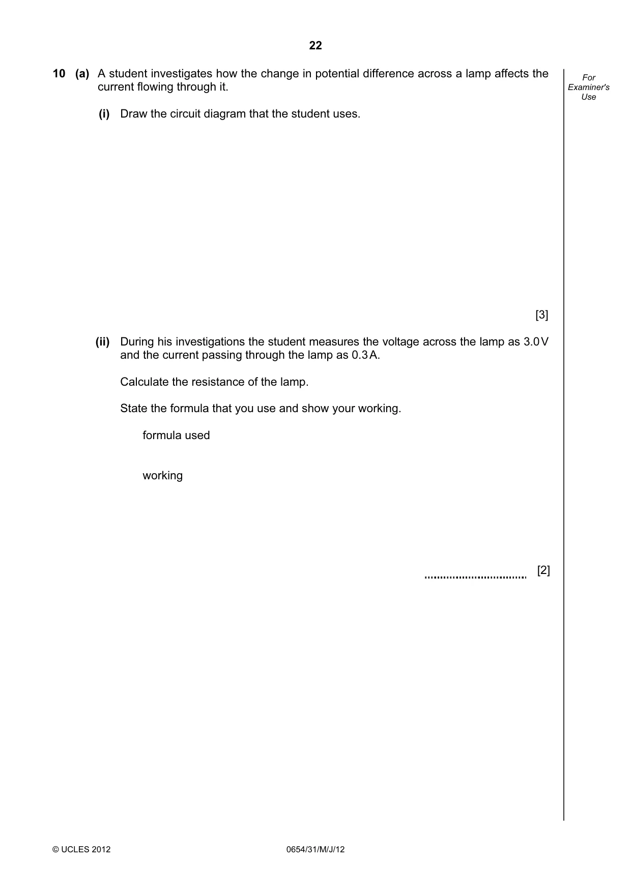 Cambridge IGCSE Sciences - Co-ordinated (Double) 0654 2012 May/June Paper 3 · Variant 1 question paper, page 22 of 28