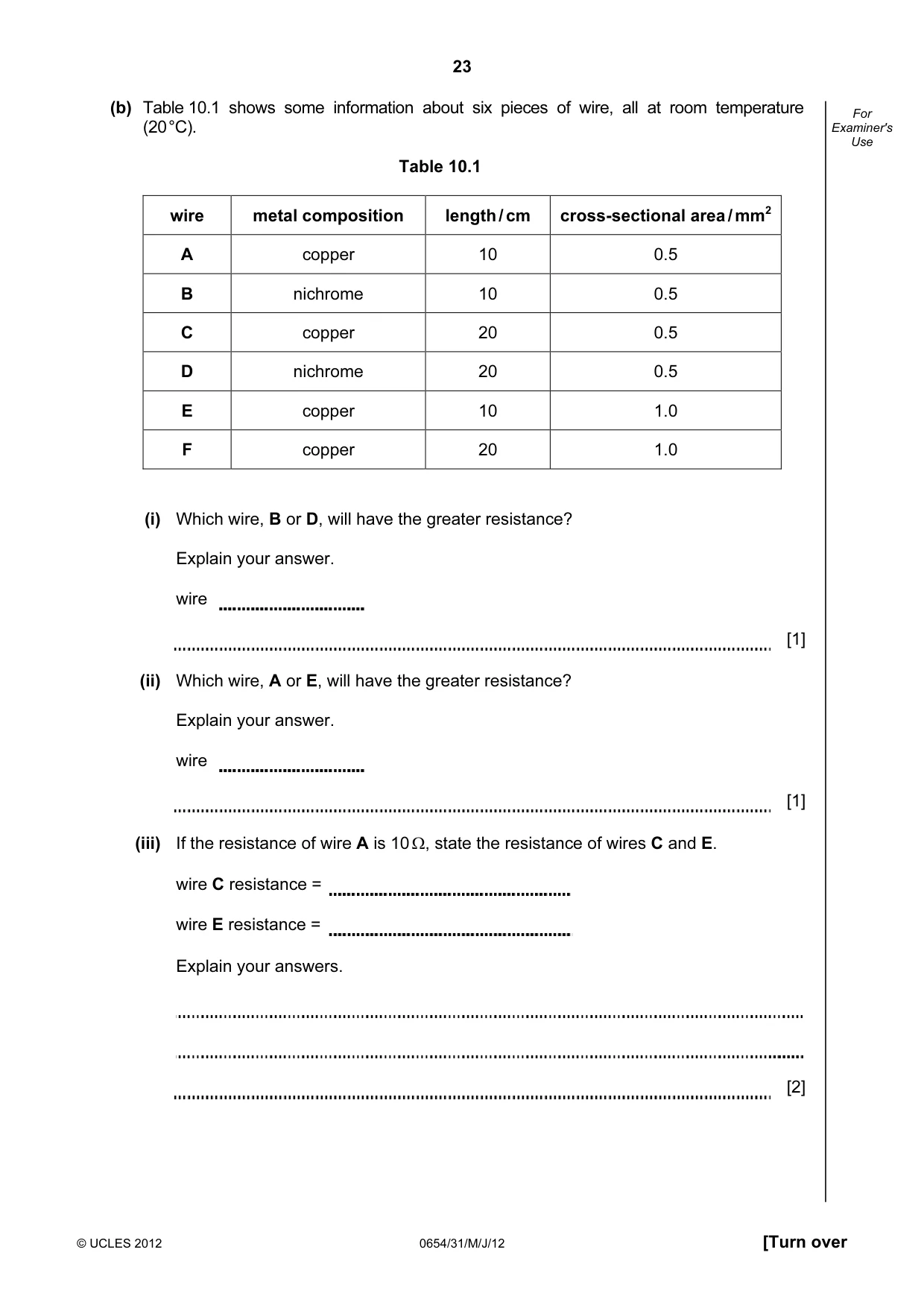Cambridge IGCSE Sciences - Co-ordinated (Double) 0654 2012 May/June Paper 3 · Variant 1 question paper, page 23 of 28
