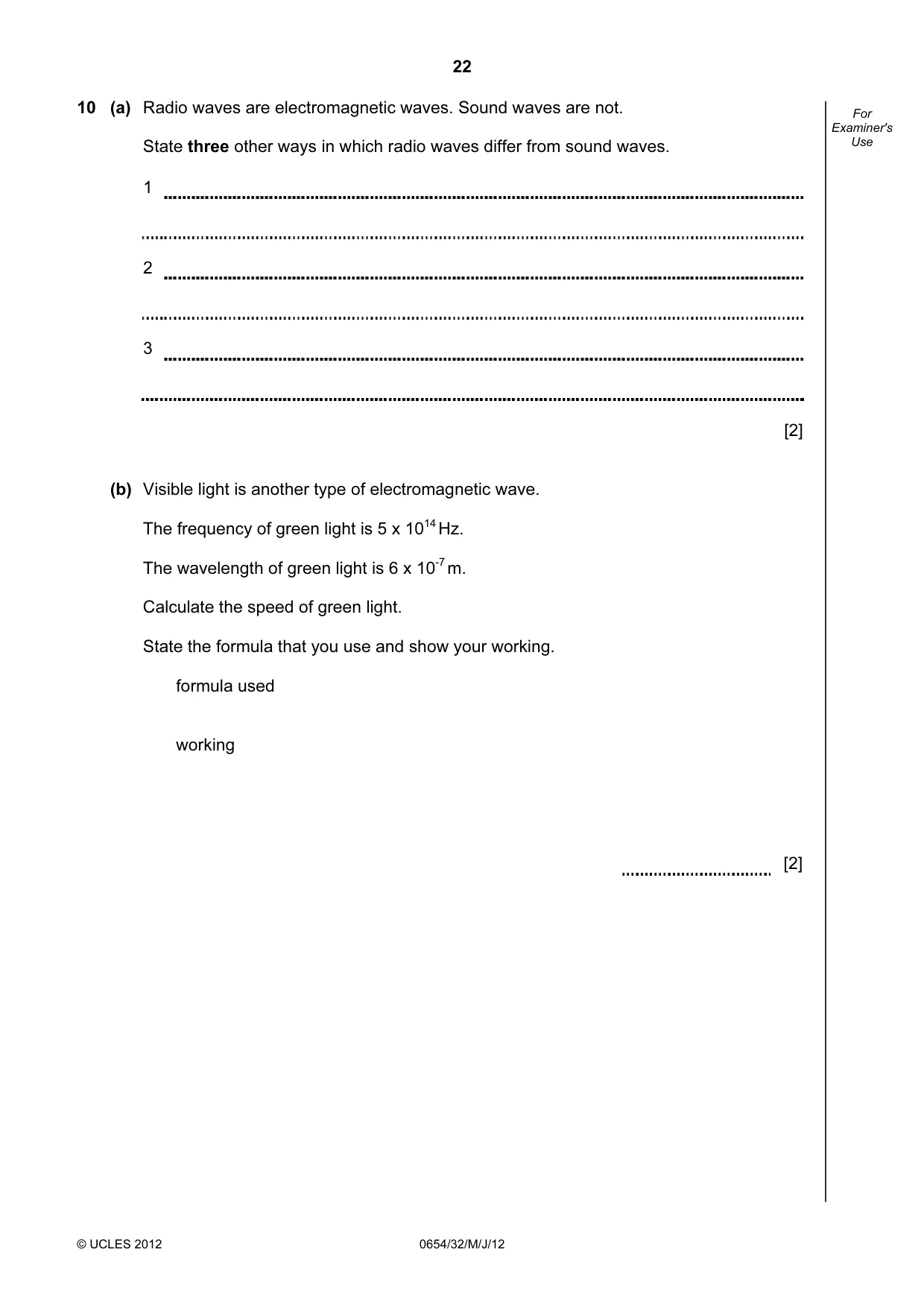 Cambridge IGCSE Sciences - Co-ordinated (Double) 0654 2012 May/June Paper 3 · Variant 2 question paper, page 22 of 28