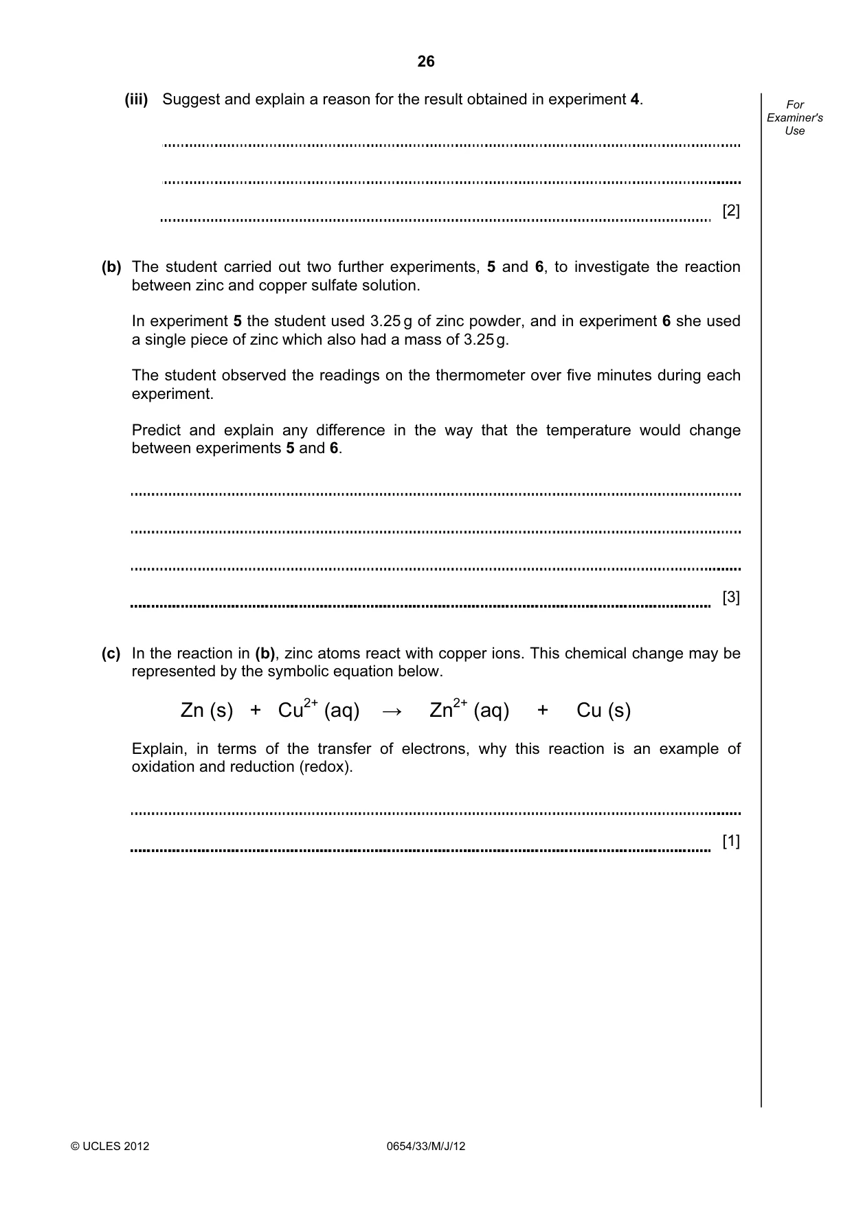 Cambridge IGCSE Sciences - Co-ordinated (Double) 0654 2012 May/June Paper 3 · Variant 3 question paper, page 26 of 28