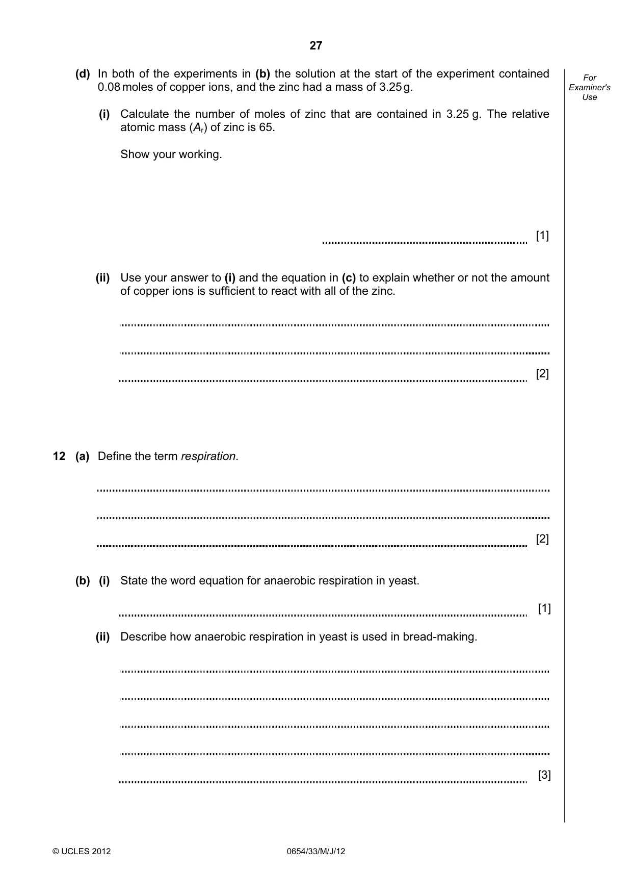 Cambridge IGCSE Sciences - Co-ordinated (Double) 0654 2012 May/June Paper 3 · Variant 3 question paper, page 27 of 28