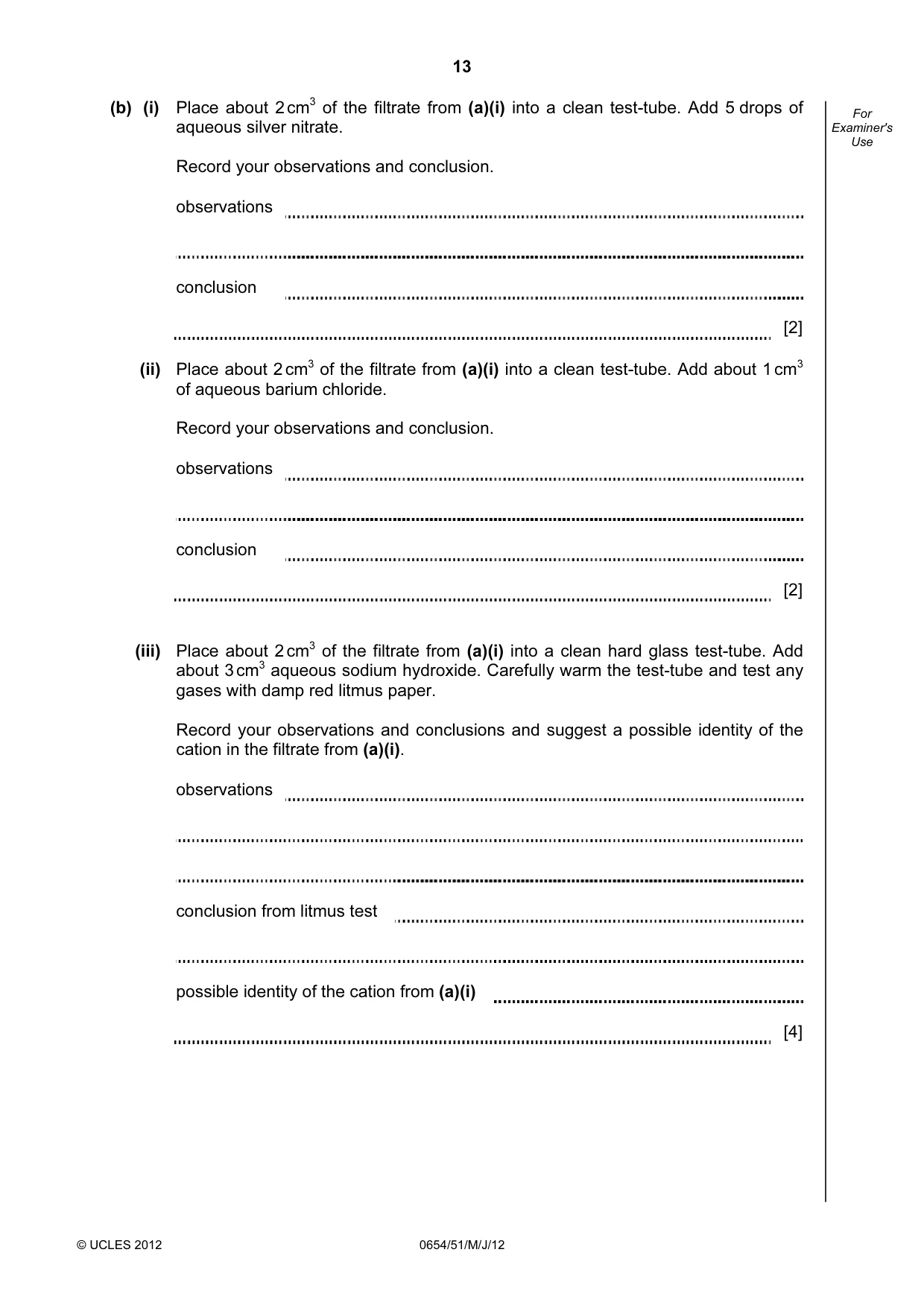 Cambridge IGCSE Sciences - Co-ordinated (Double) 0654 2012 May/June Paper 5 · Variant 1 question paper, page 13 of 16