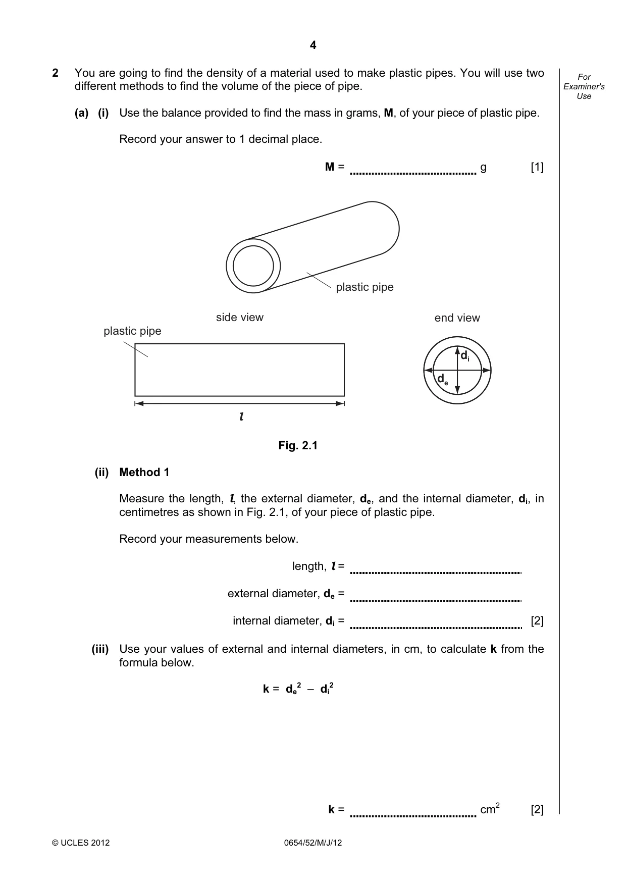 Cambridge IGCSE Sciences - Co-ordinated (Double) 0654 2012 May/June Paper 5 · Variant 2 question paper, page 4 of 12