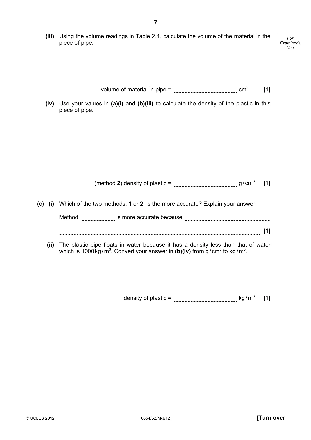 Cambridge IGCSE Sciences - Co-ordinated (Double) 0654 2012 May/June Paper 5 · Variant 2 question paper, page 7 of 12