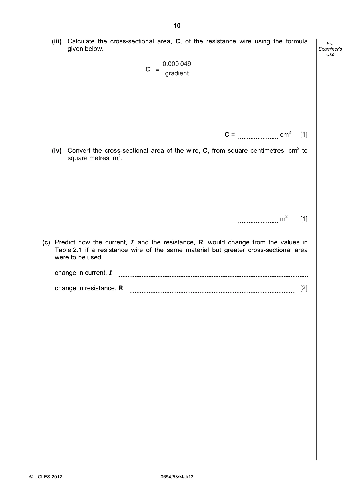 Cambridge IGCSE Sciences - Co-ordinated (Double) 0654 2012 May/June Paper 5 · Variant 3 question paper, page 10 of 16
